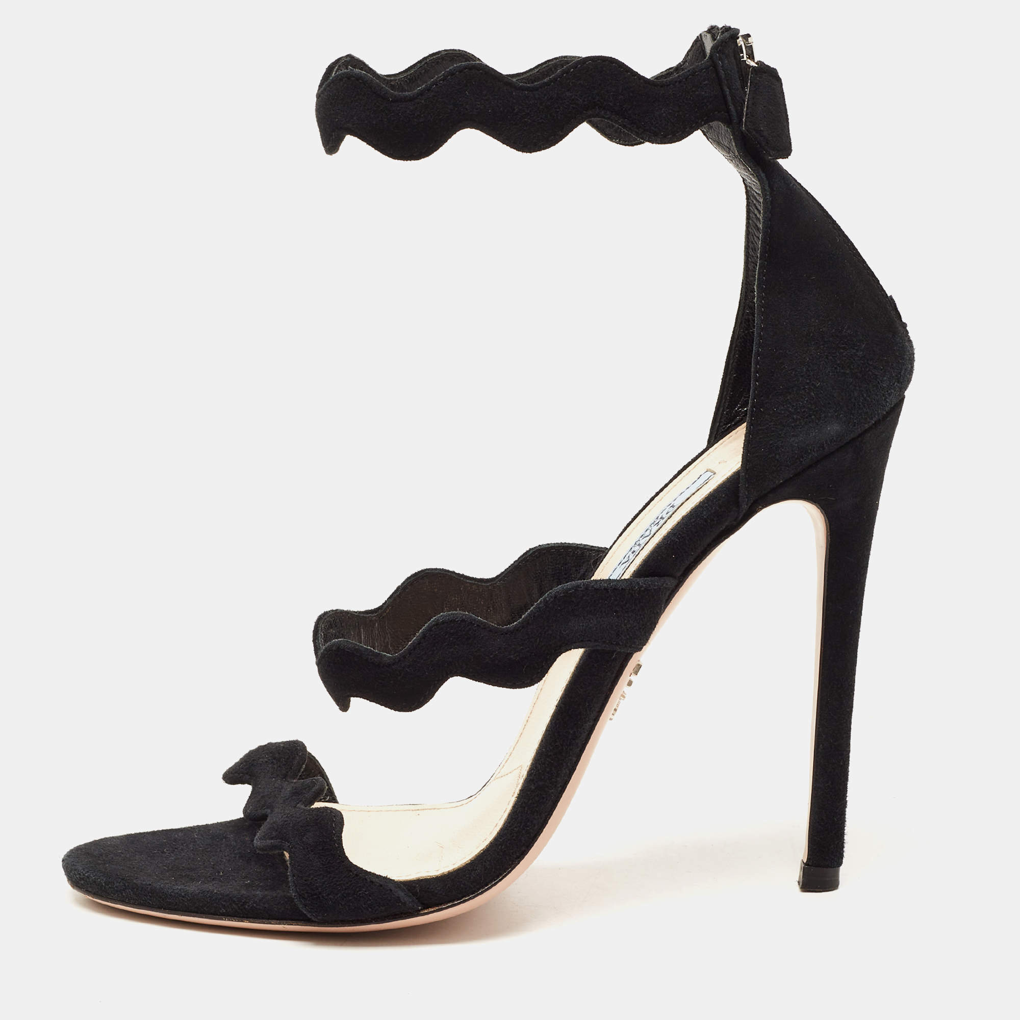 Prada Black Suede Ankle Strap Sandals Size 38