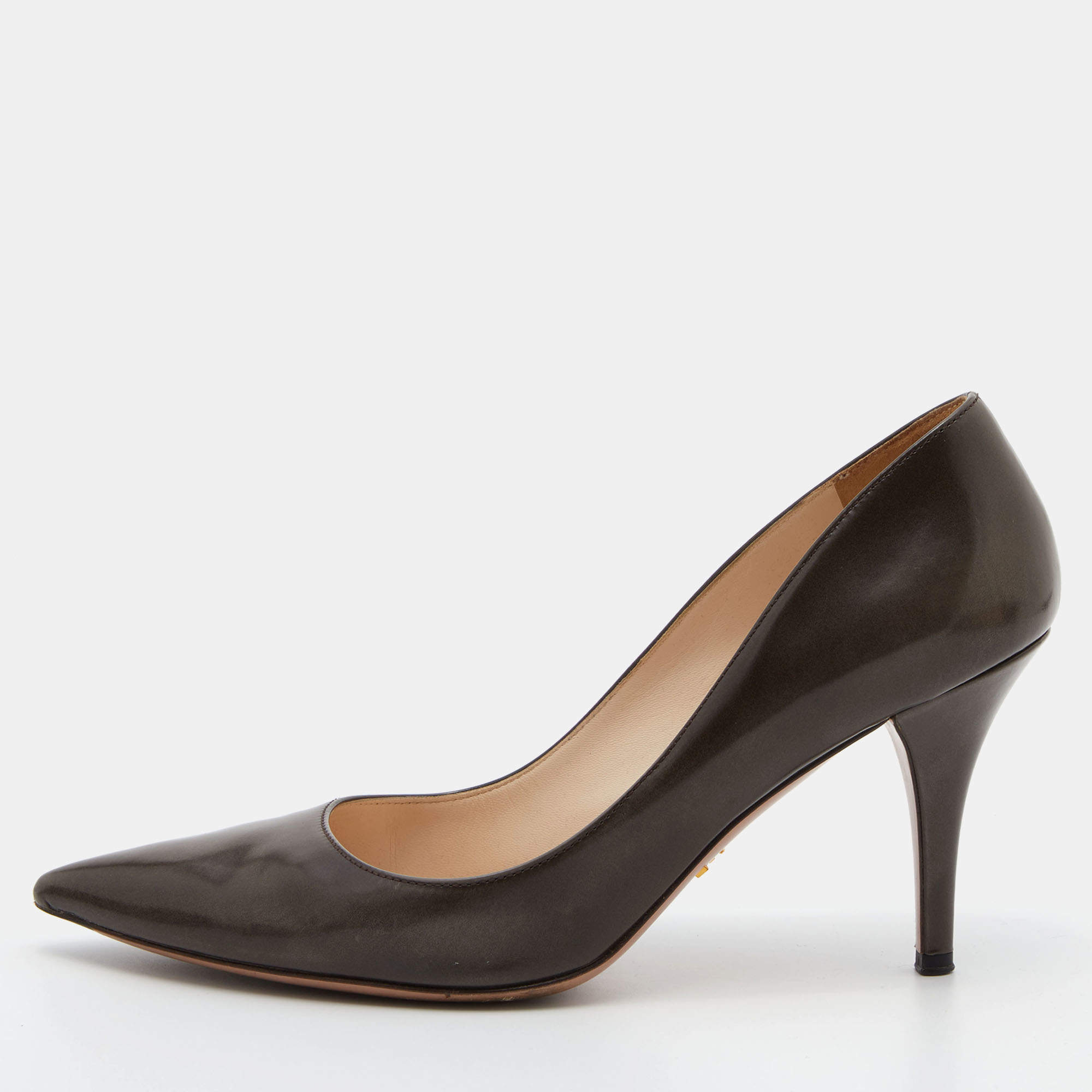 Prada Dark Brown Leather Pointed Toe Pumps Size 38.5