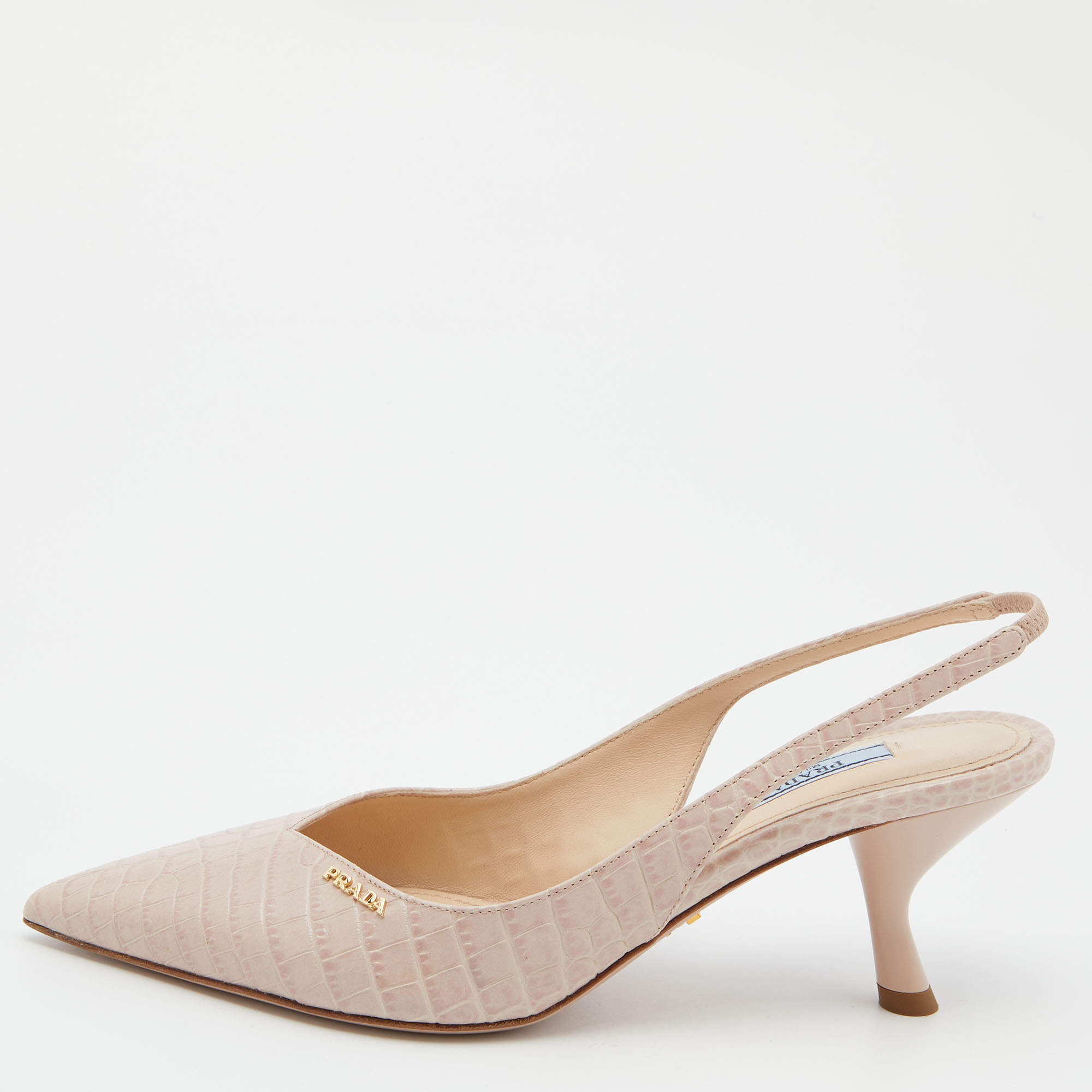 Pre Owned حذاء كعب عالي برادا جلد فضي مقدمة مدببة فتحة كعب مقاس 38