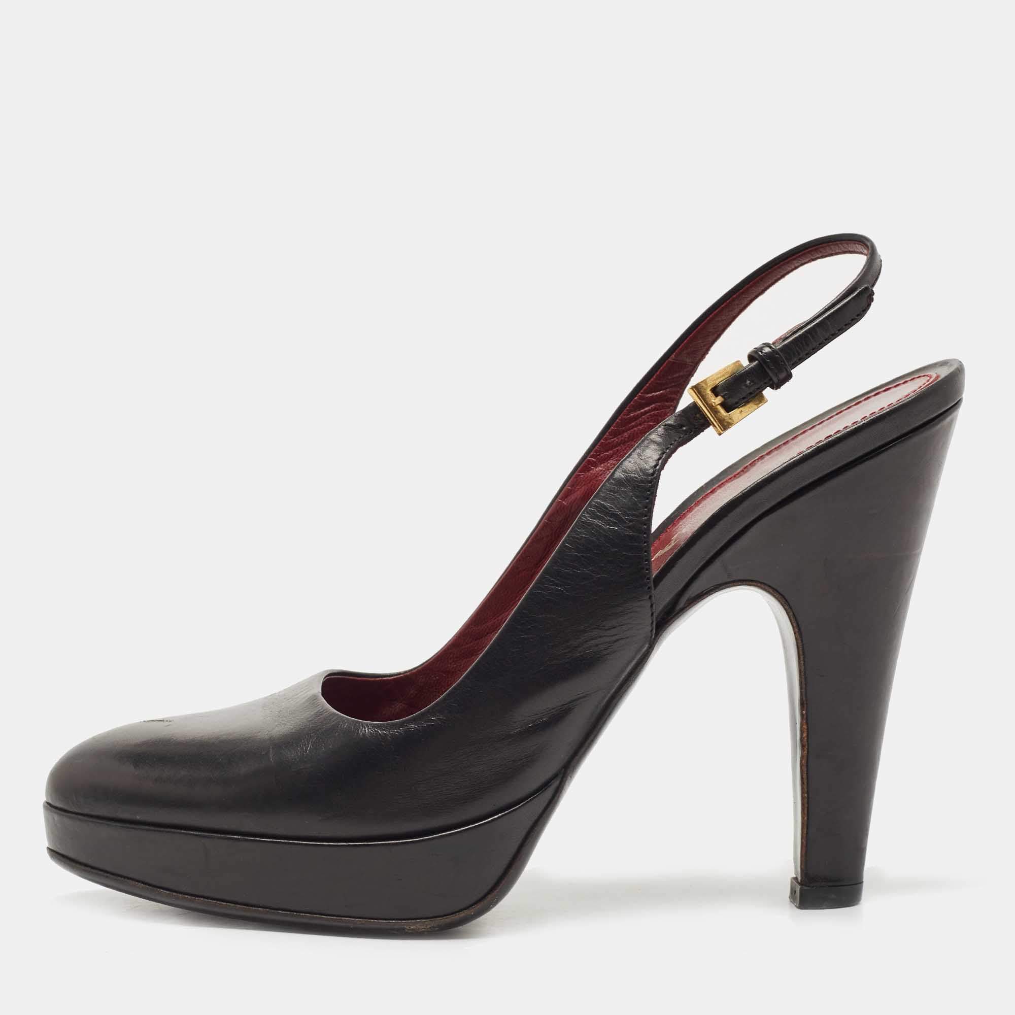 Prada Black  Leather Slingback Platform Pumps Size 35