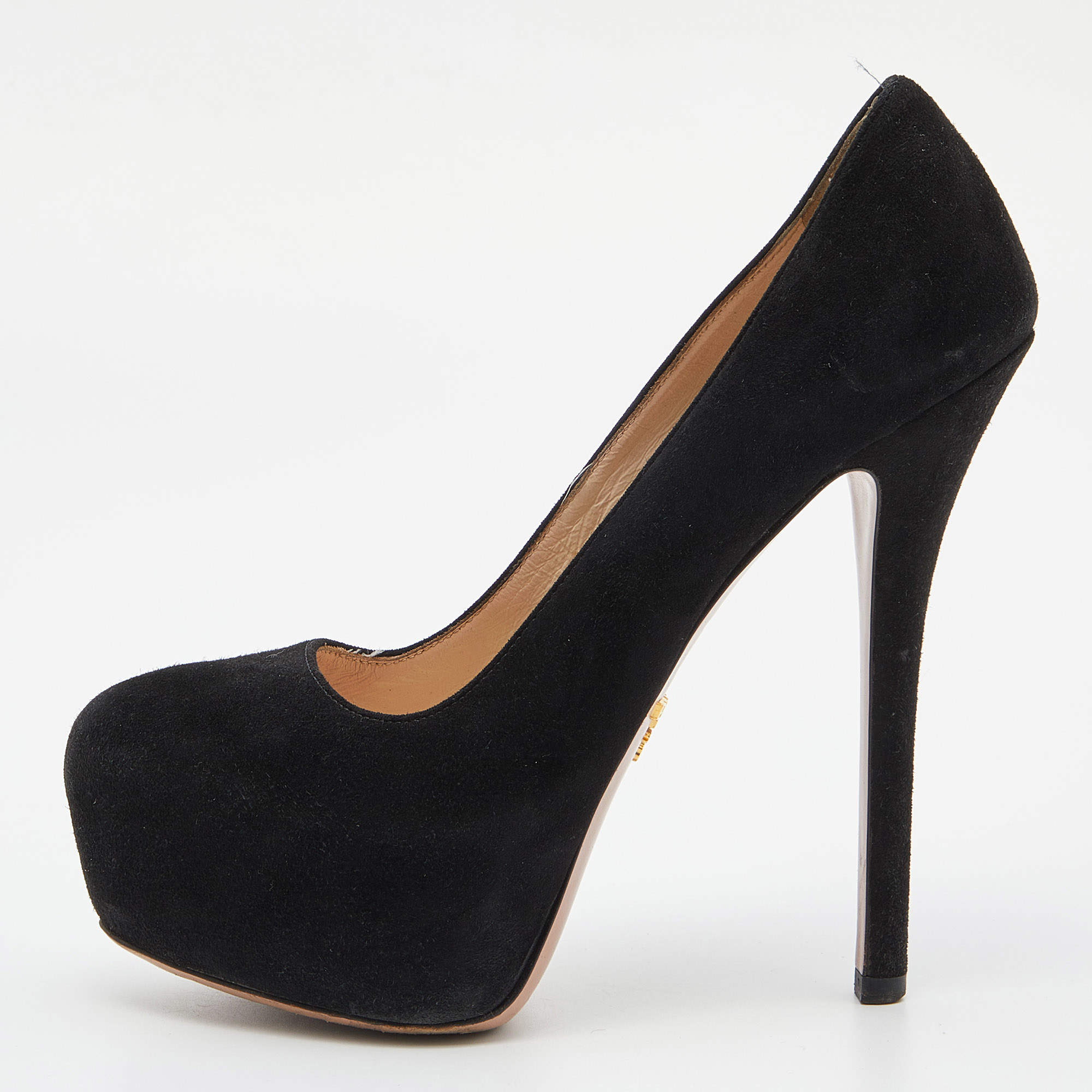 Pre Owned Prada Black Suede Platform Pumps Size 36.5