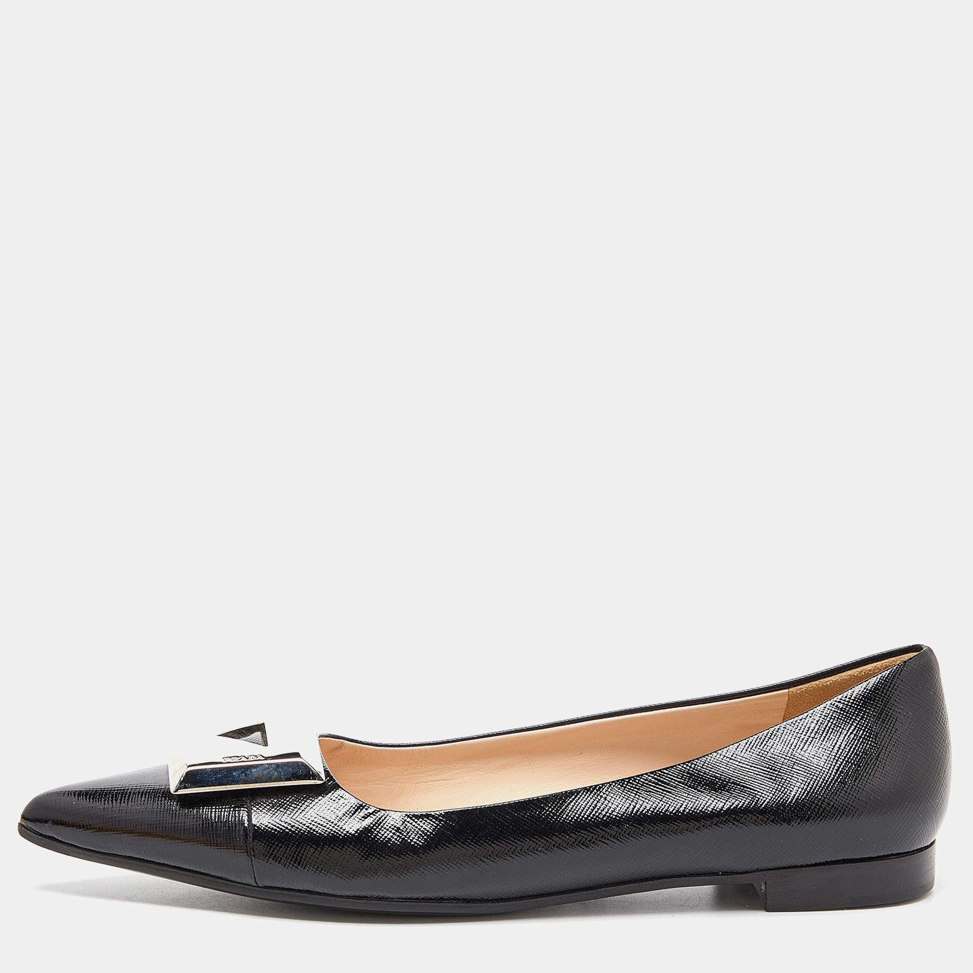 Prada Black Patent Leather Pointed Toe Ballet Flats Size 38.5
