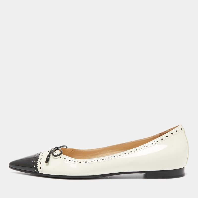 Pre Owned Prada Cream/Black Patent Leather Ballet Flats Size 38