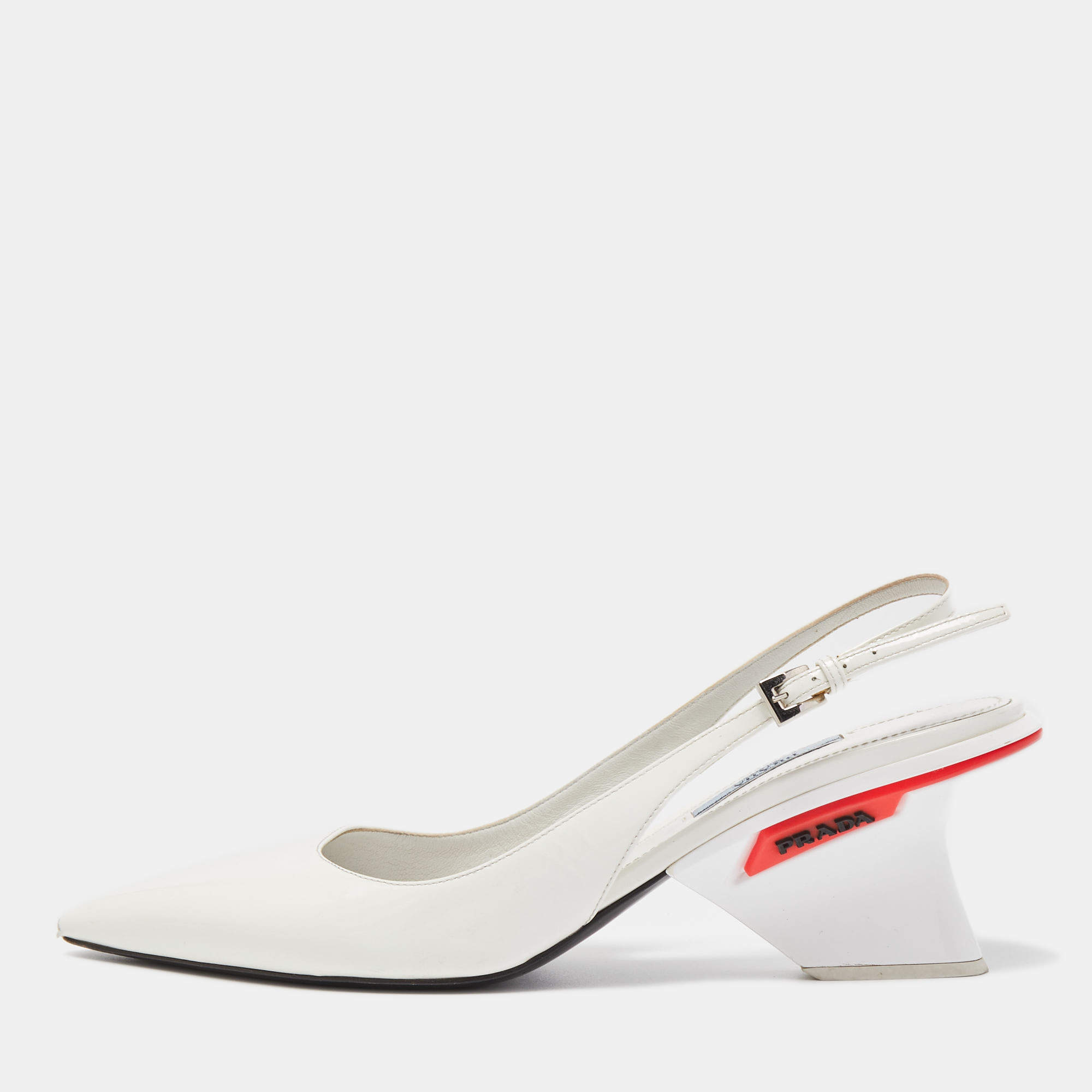 Prada White Patent Leather Slingback Pumps Size 39.5