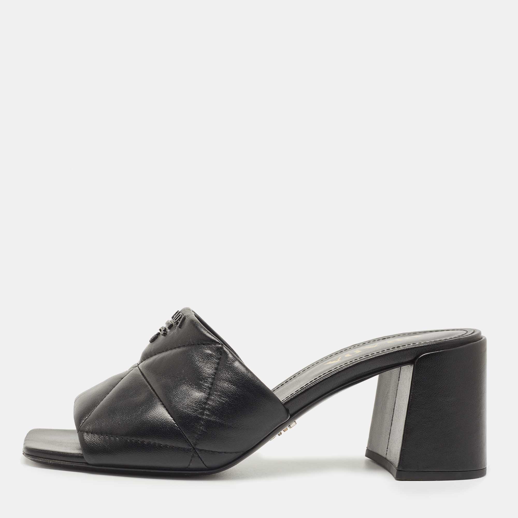 Prada Black Quilted Leather Slide Sandals Size 39