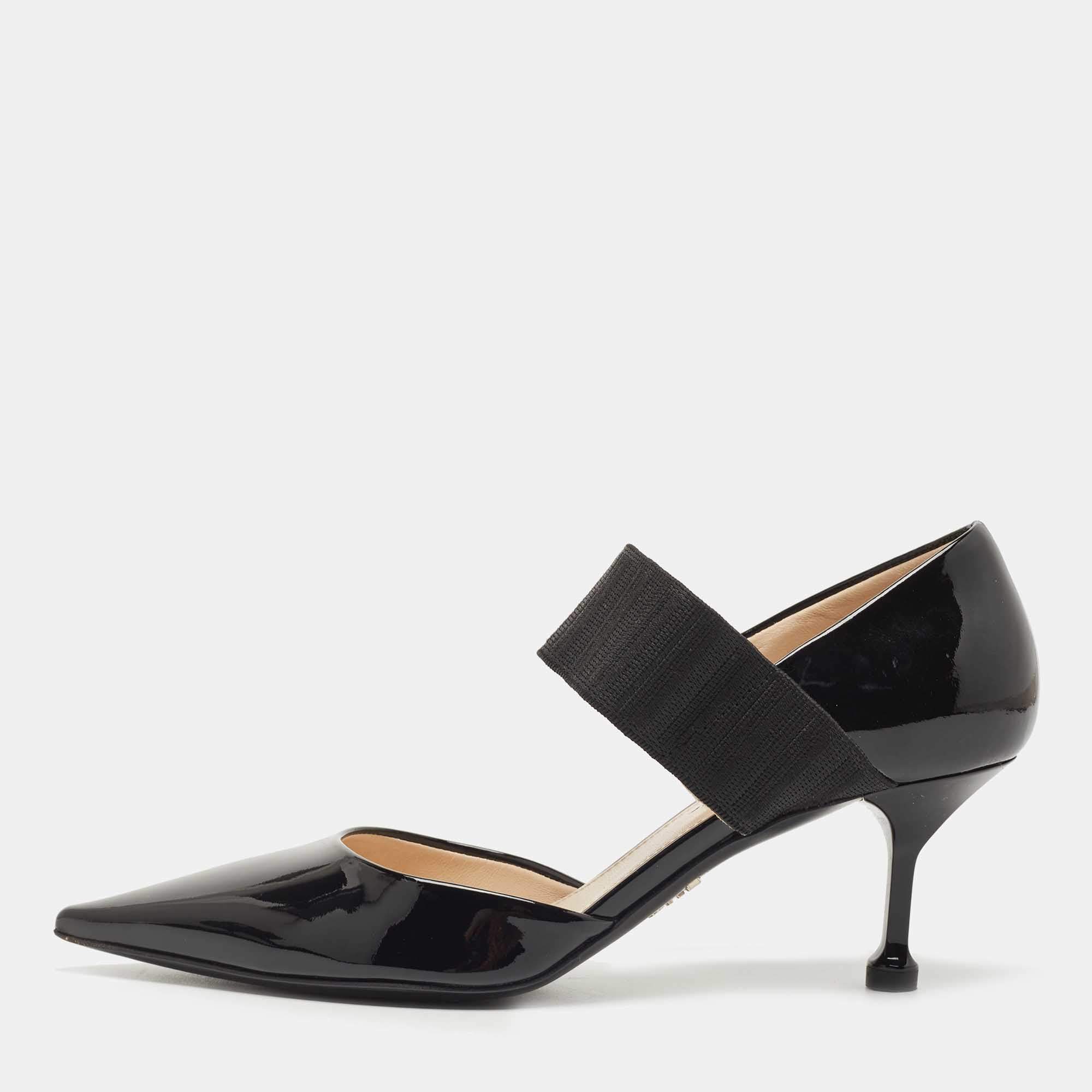 مملوكة مسبقًا Prada Black Patent Leather Elastic Pointed Toe Pumps Size 38