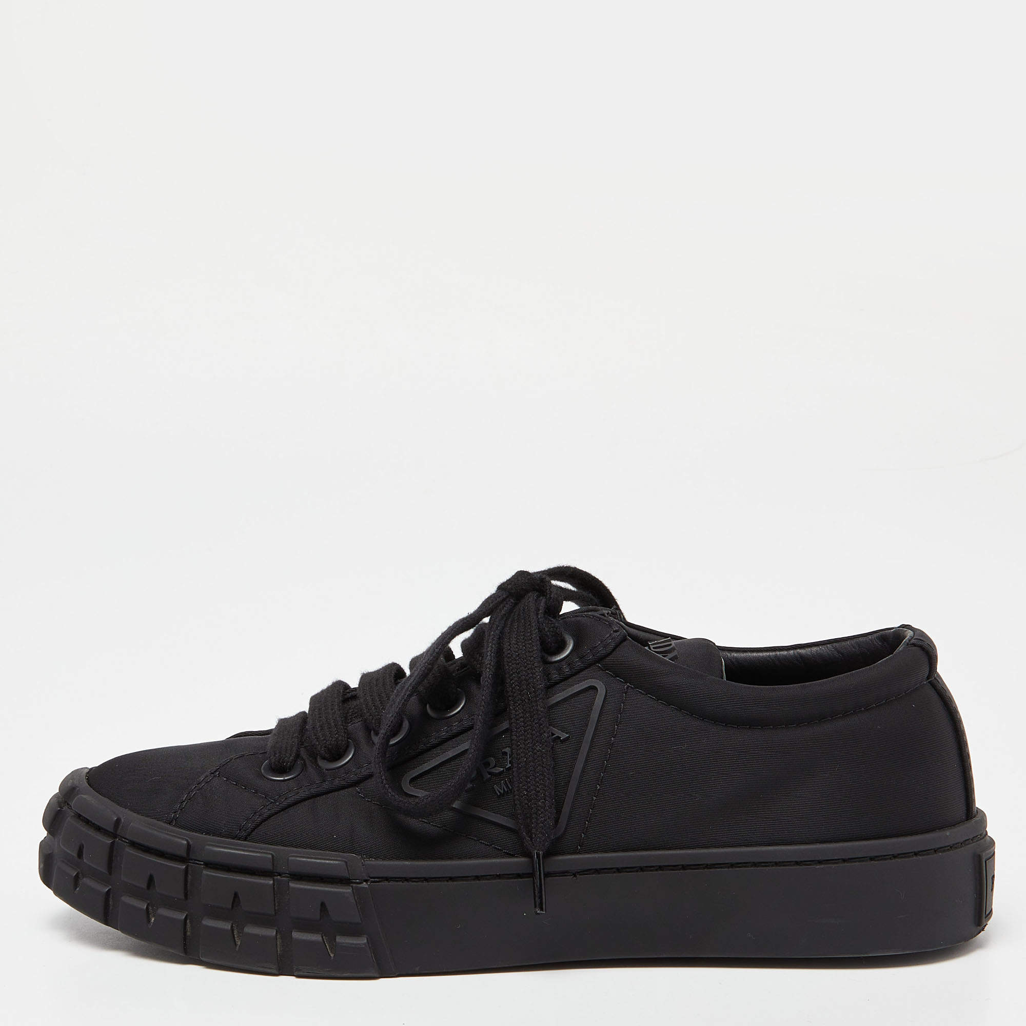 Prada Black Re-Nylon Wheel Cassetta Sneakers Size 38