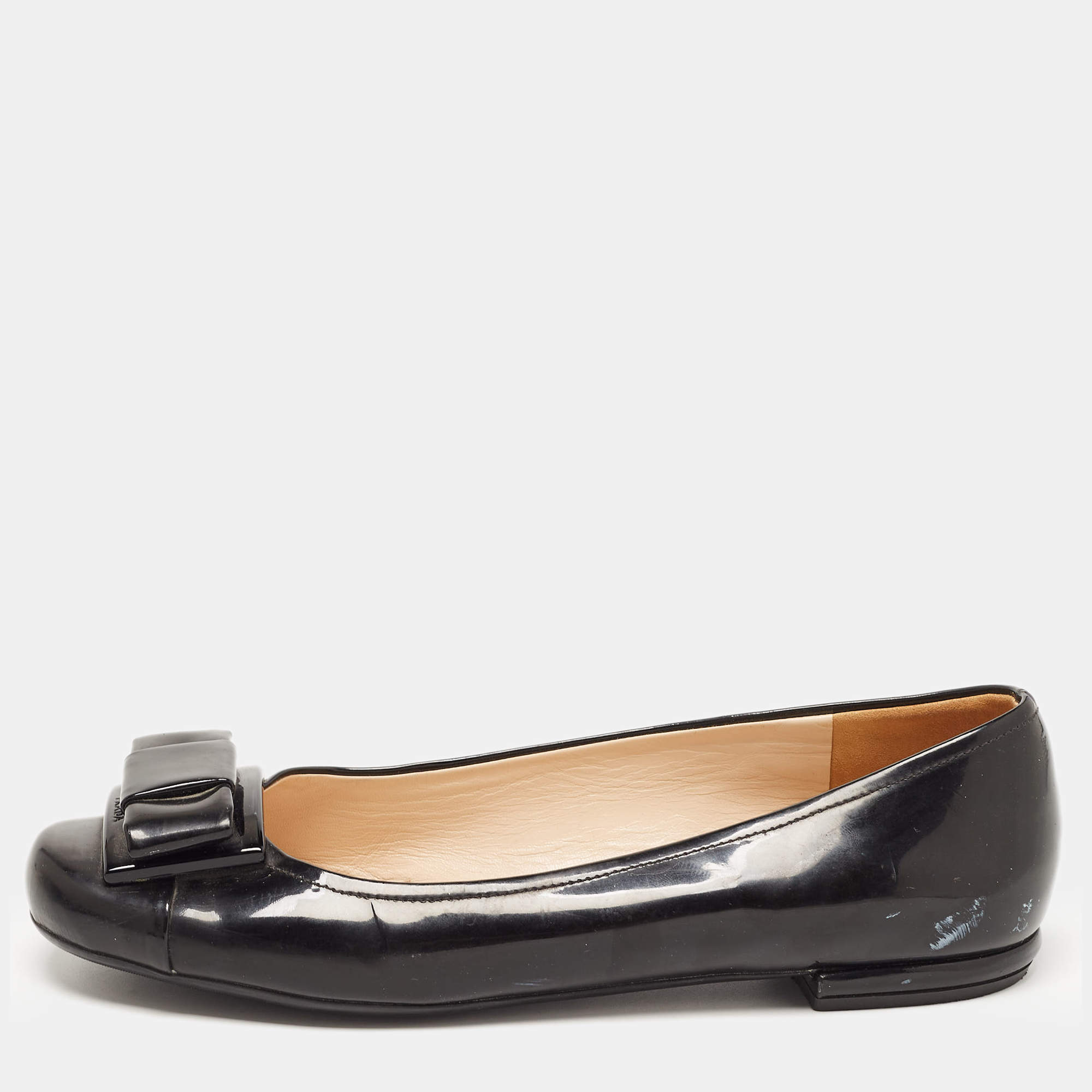 Prada Black Patent Leather Bow Ballet Flats Size 38