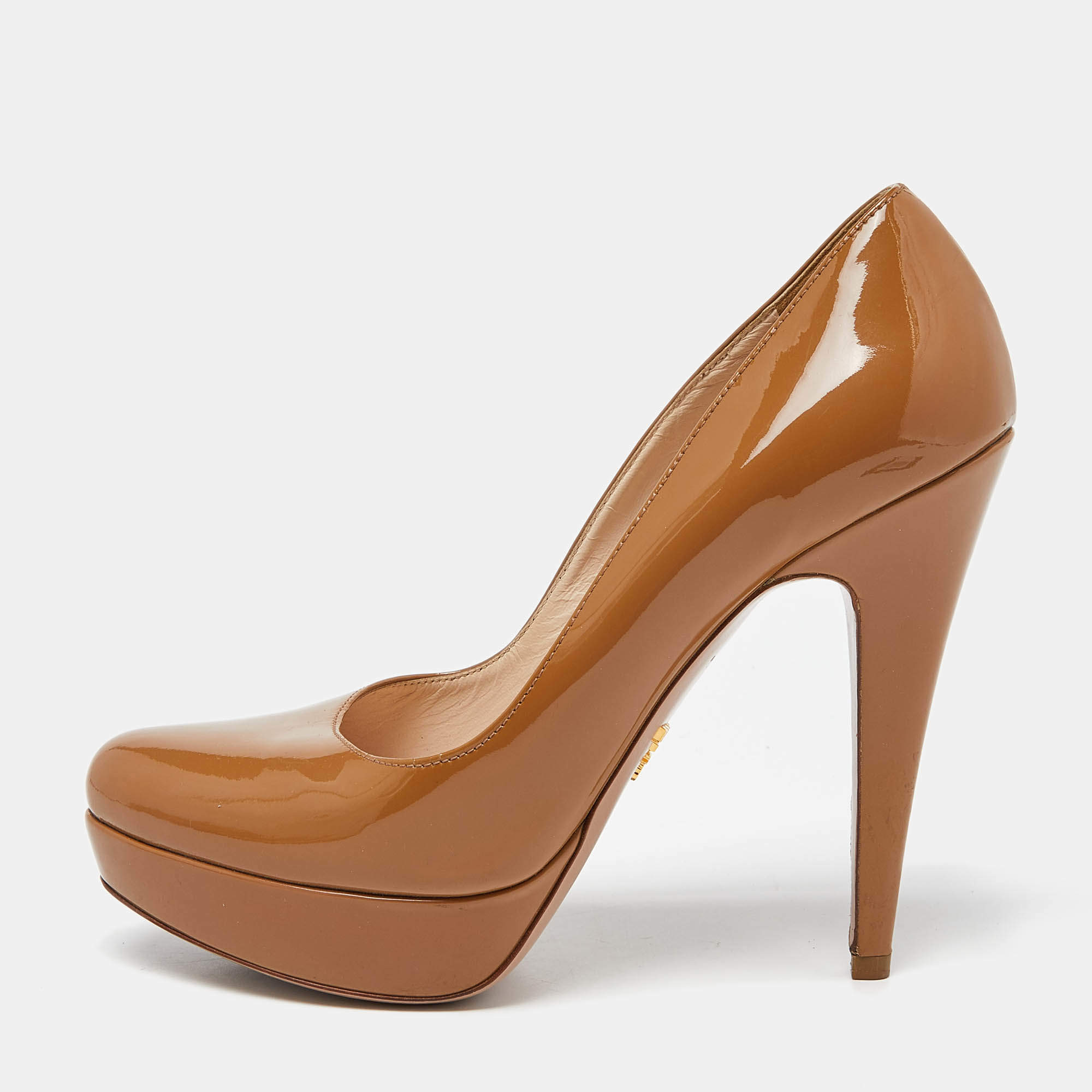 Prada Beige Patent Leather Platform Pumps Size 38