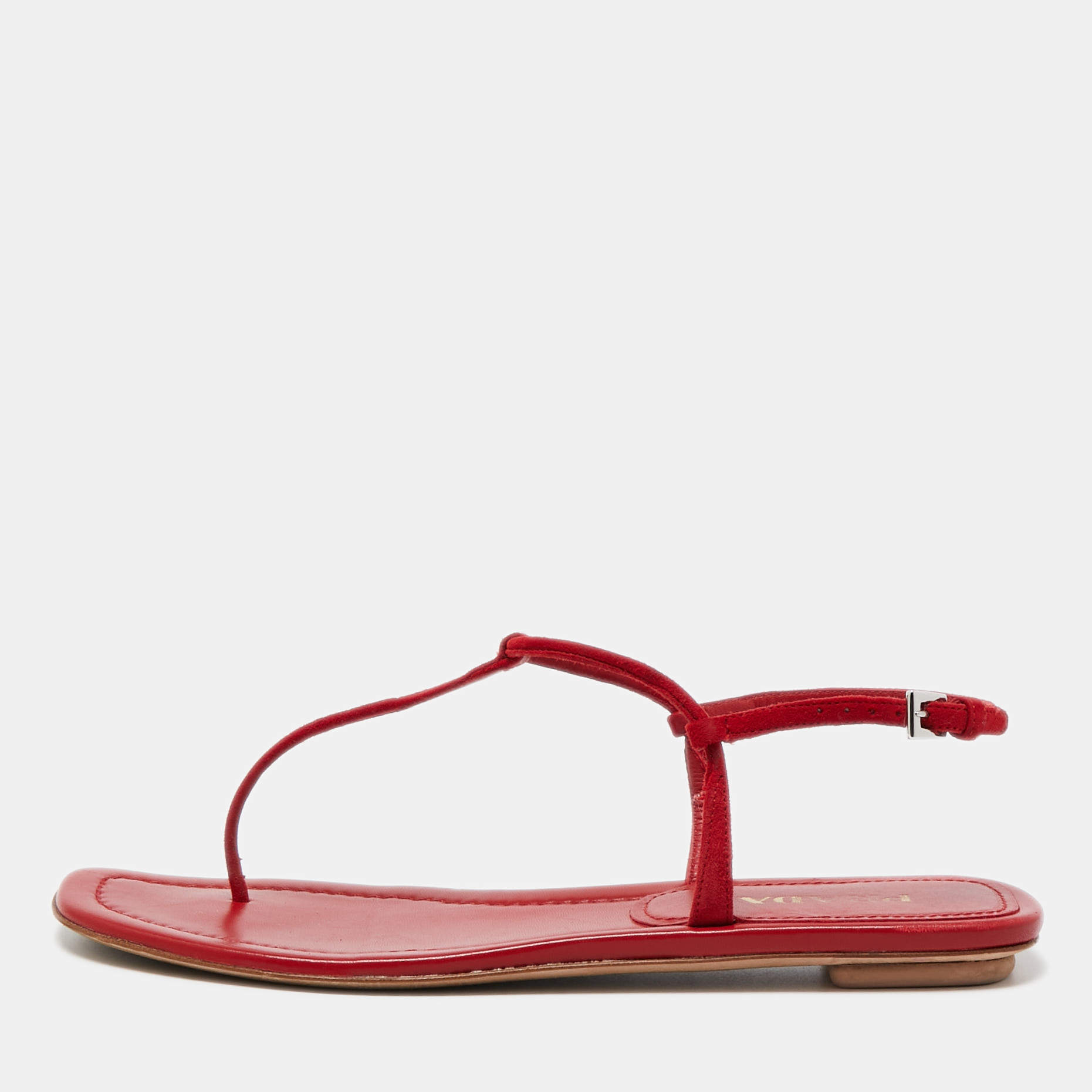 Prada Red Suede Thong Flat Sandals Size 39.5