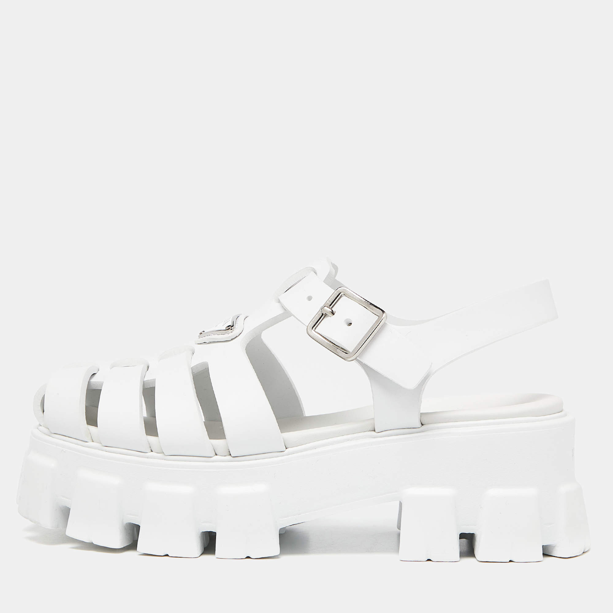 Prada White Rubber Monolith Platform Sandals Size 36
