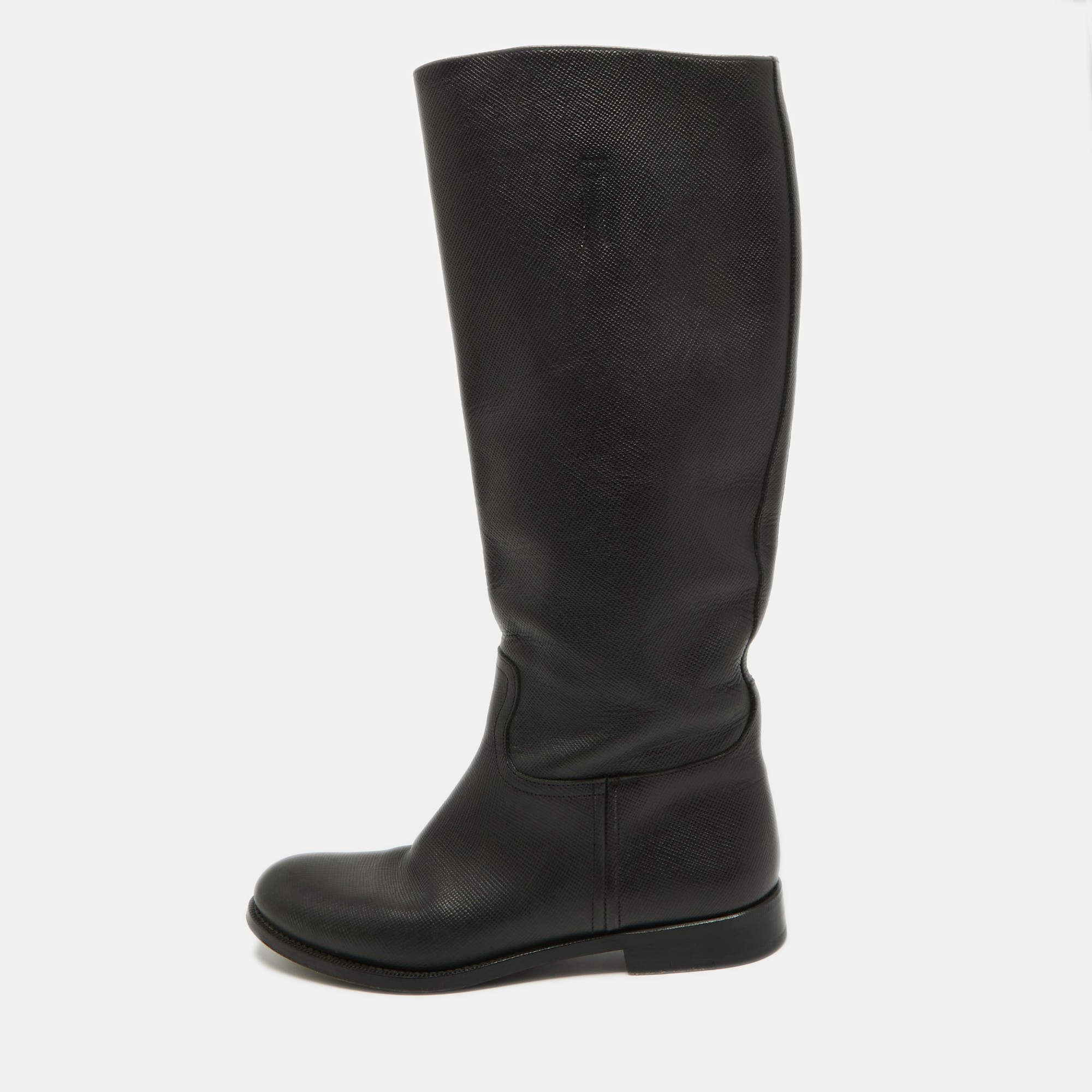 Prada Black Leather Knee Length Boots Size 39