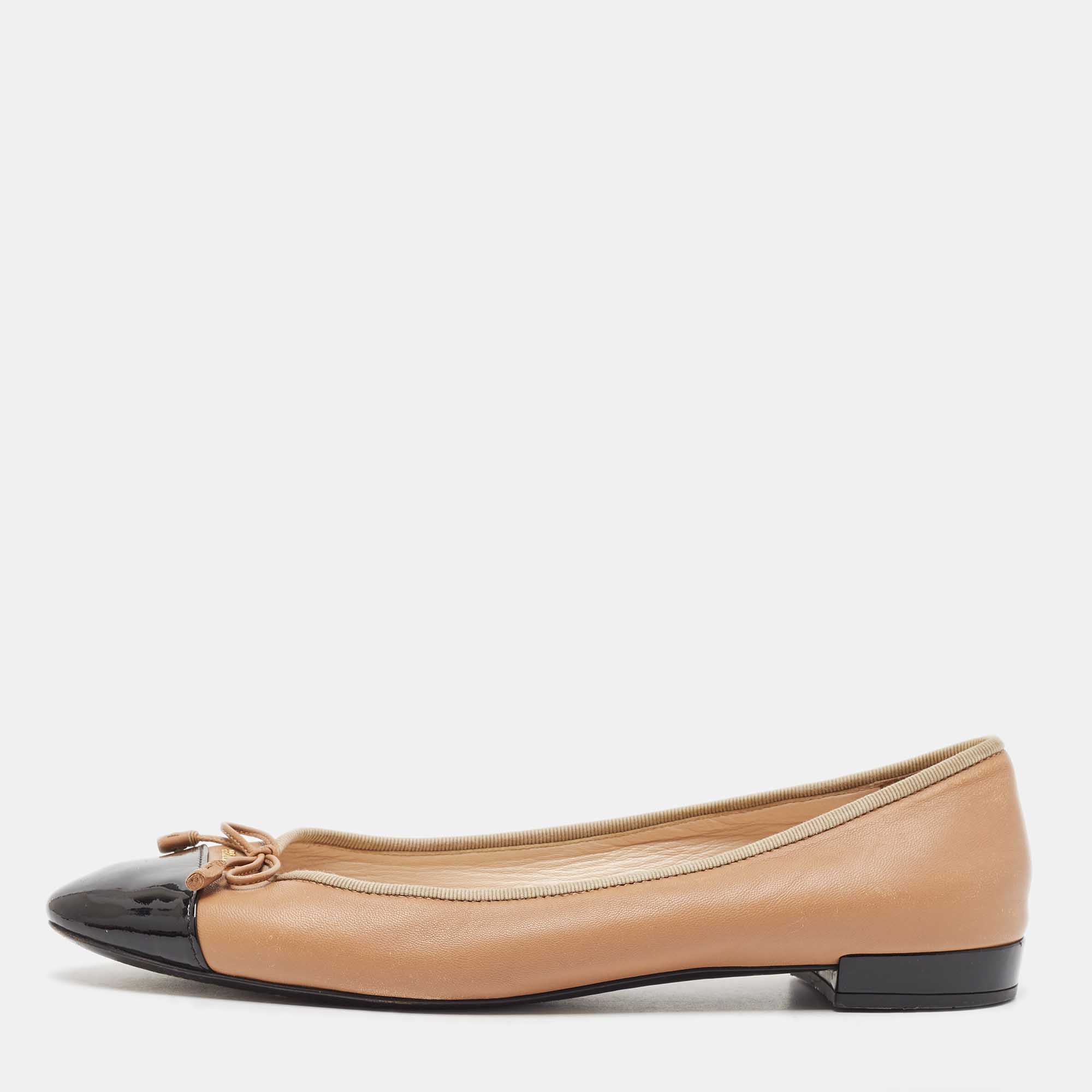 Pre Owned Prada Brown Leather Bow Ballet Flats Size 40
