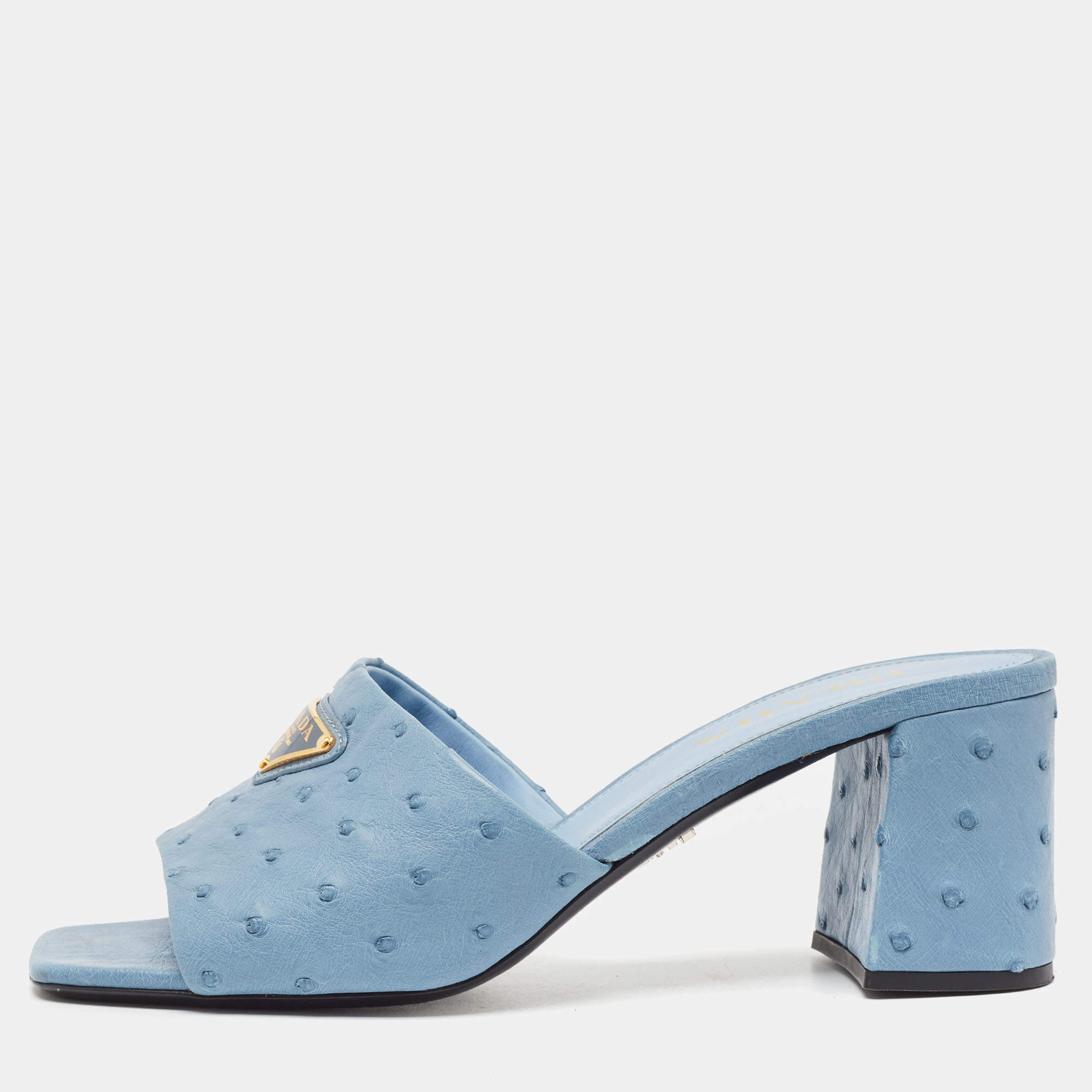 Prada Blue Ostrich Slide Sandals Size 40