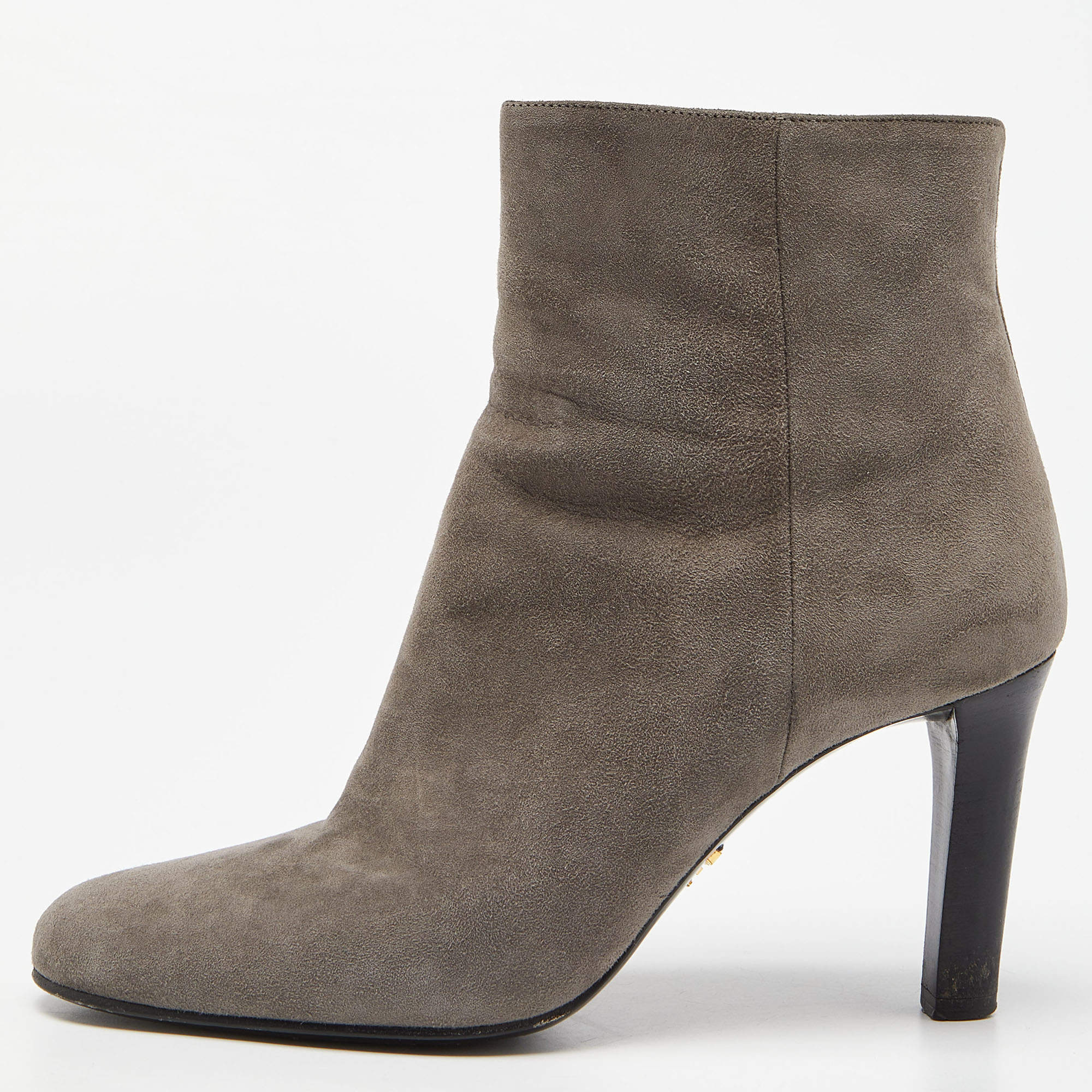 Pre Owned Prada Grey Suede Round Toe Ankle Booties Size 37