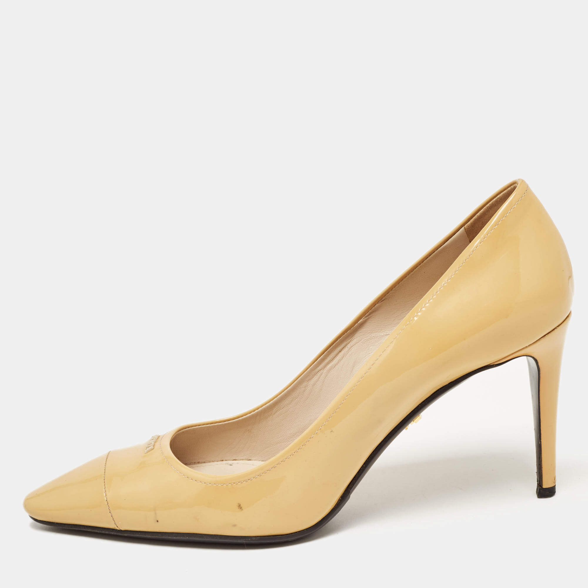 Prada Beige Patent Leather Pointed Toe Pumps Size 39.5