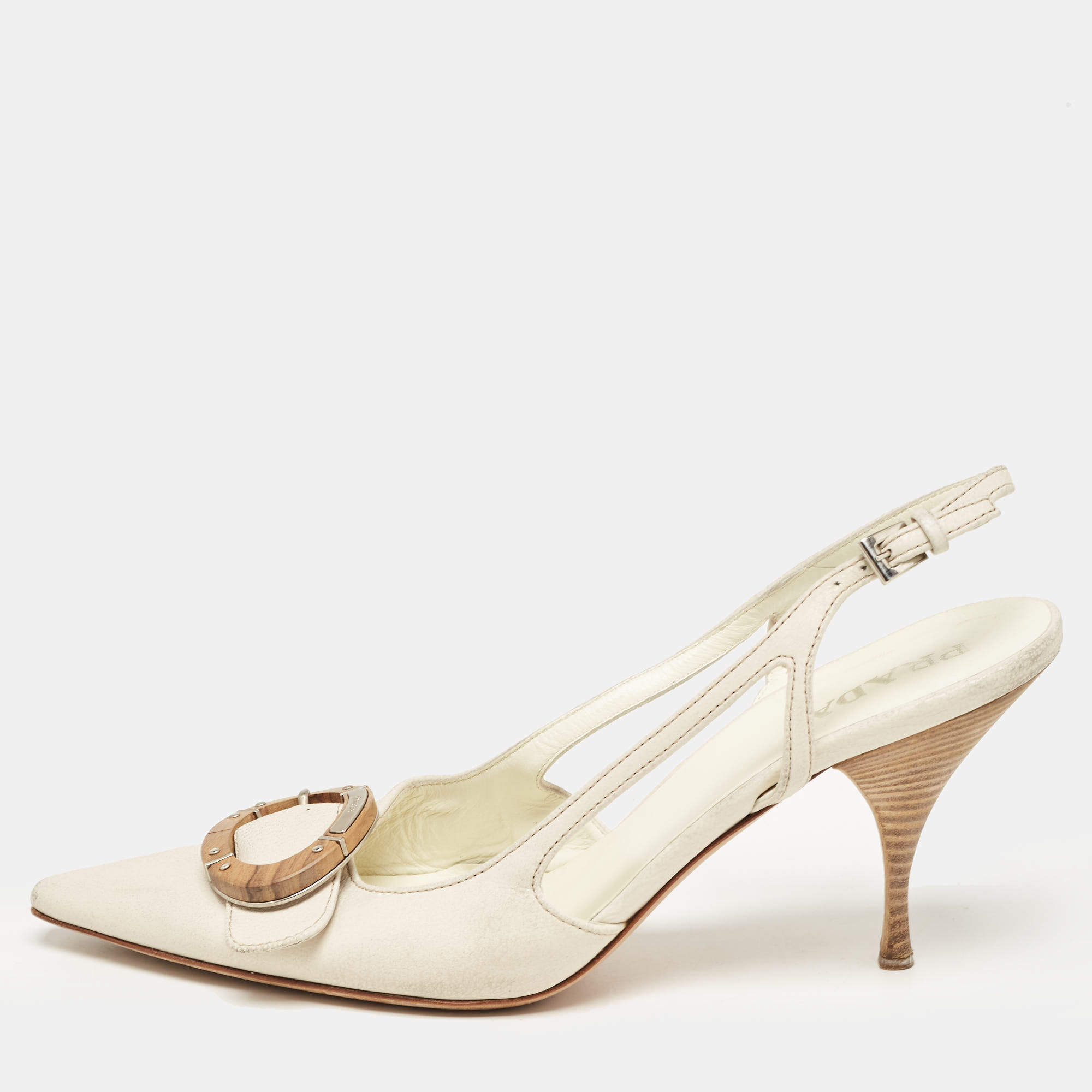 Pre Owned Prada White Leather Pointed Toe Slingback Pumps Size 40