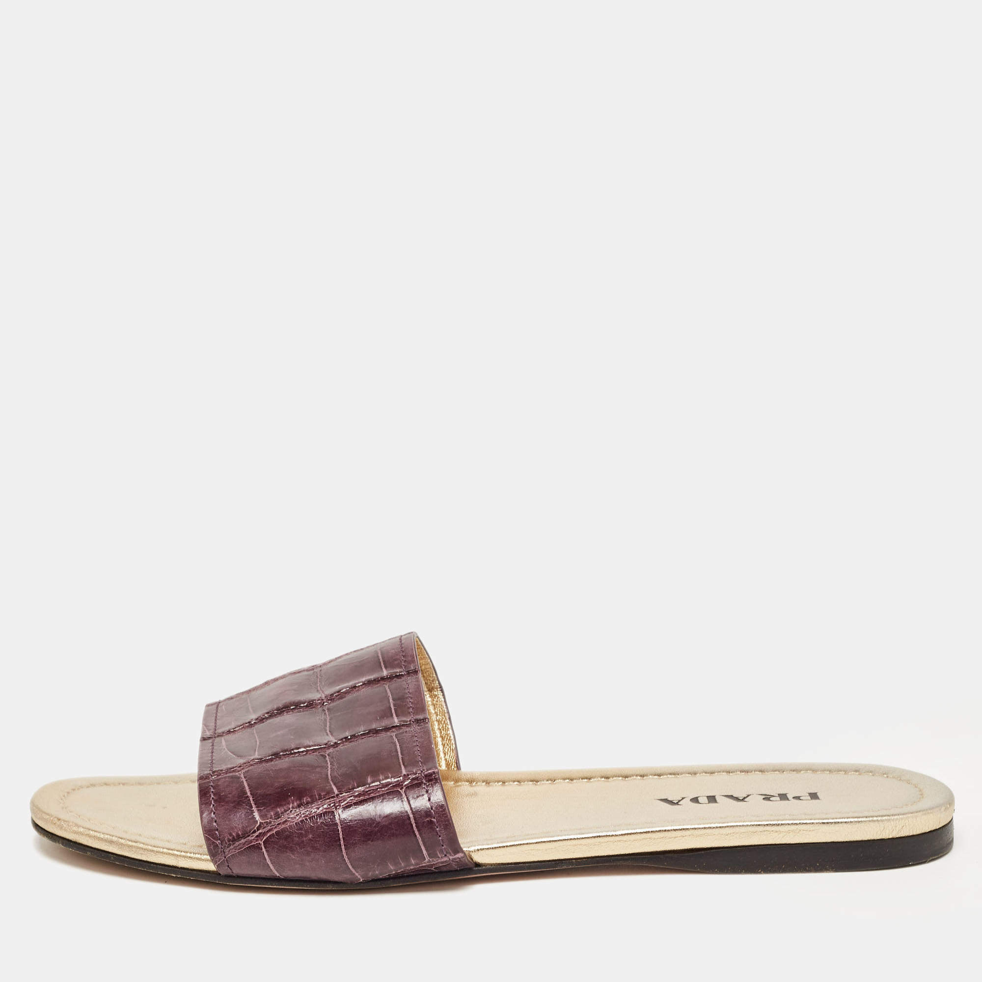 Prada Purple Crocodile Leather Flat Slide Size 39