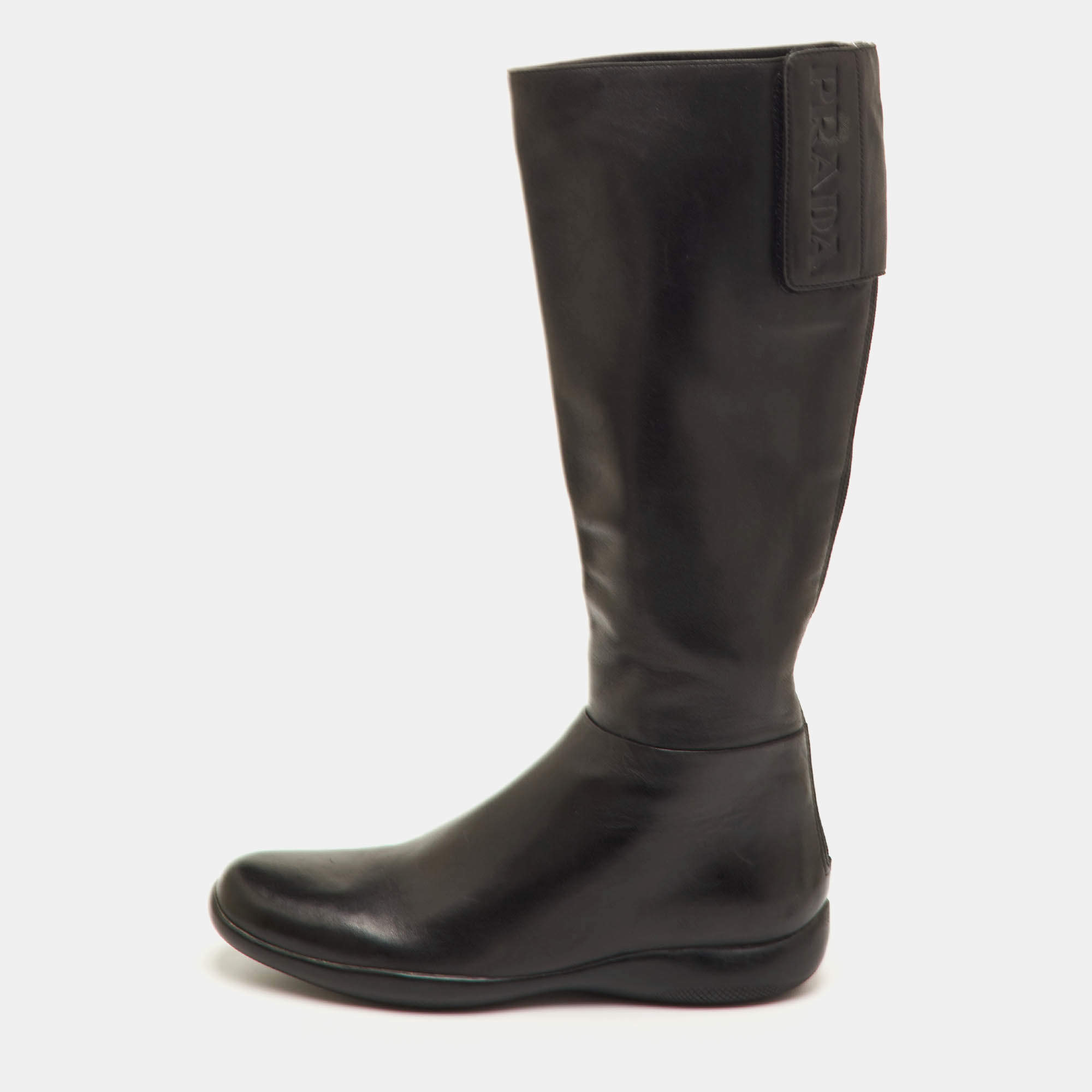 مملوكة مسبقًا Prada Size 37.5 Black Leather Knee Length Boots 