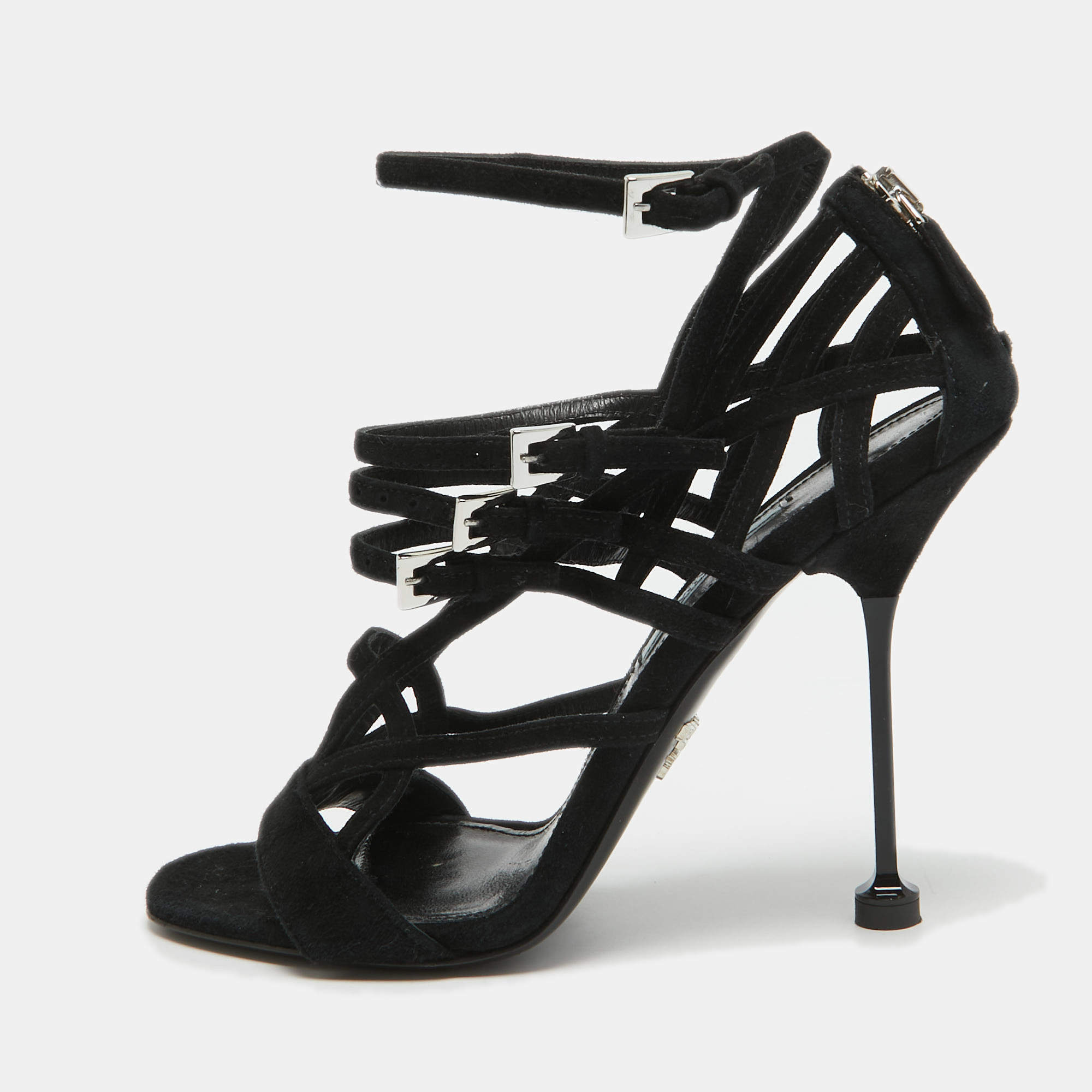 Prada Black Suede Strappy Sandals Size 37