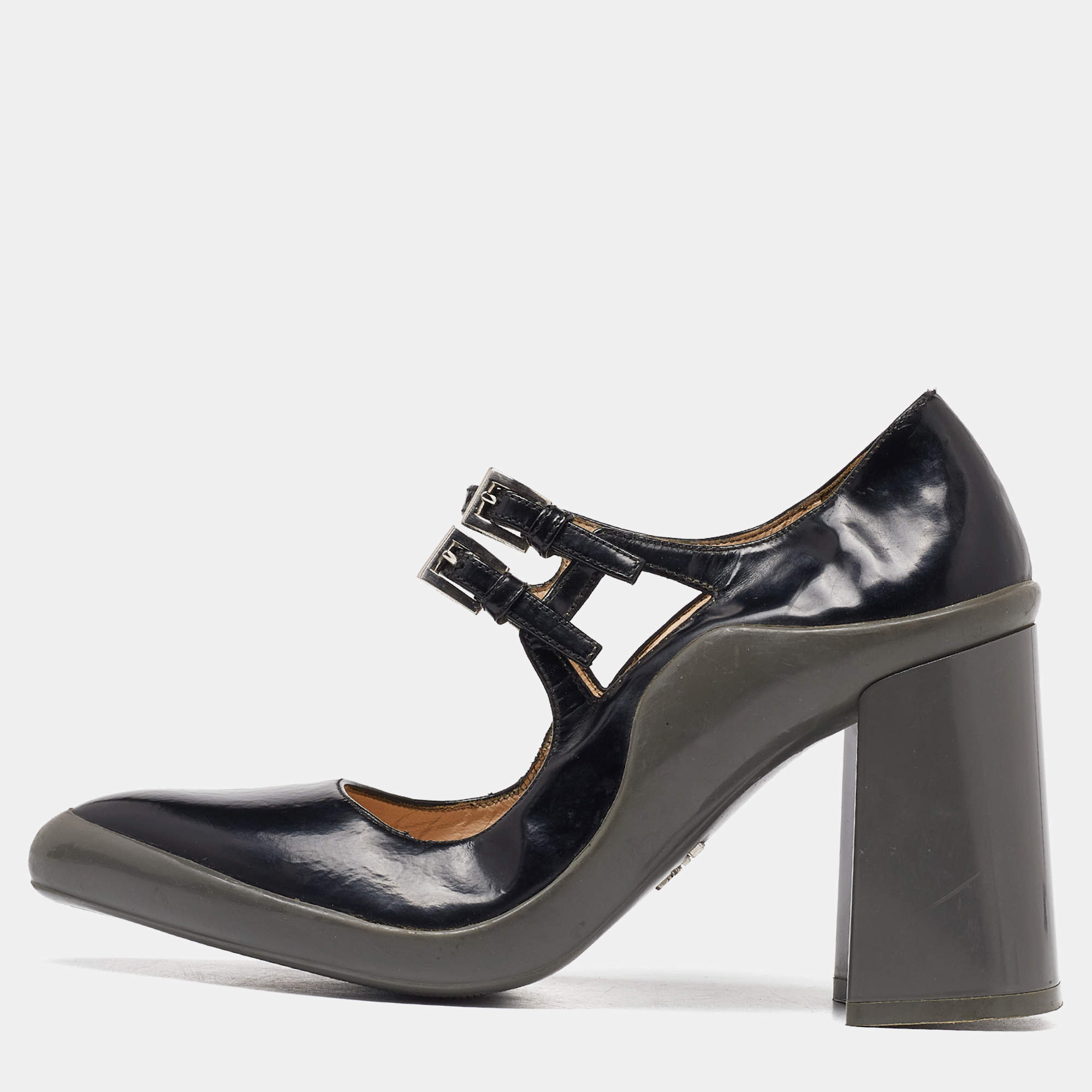 Prada Black Leather Double Strap Mary Jane Pumps Size 37