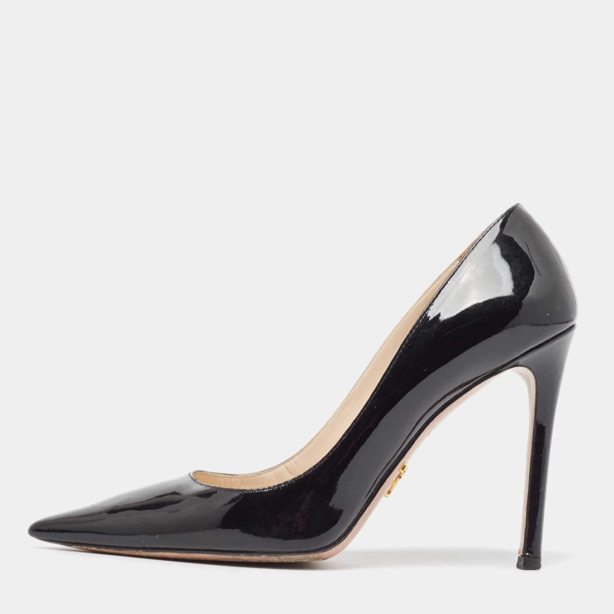 Pre Owned Prada Black Patent Leather Pointed Toe Pumps Size 36