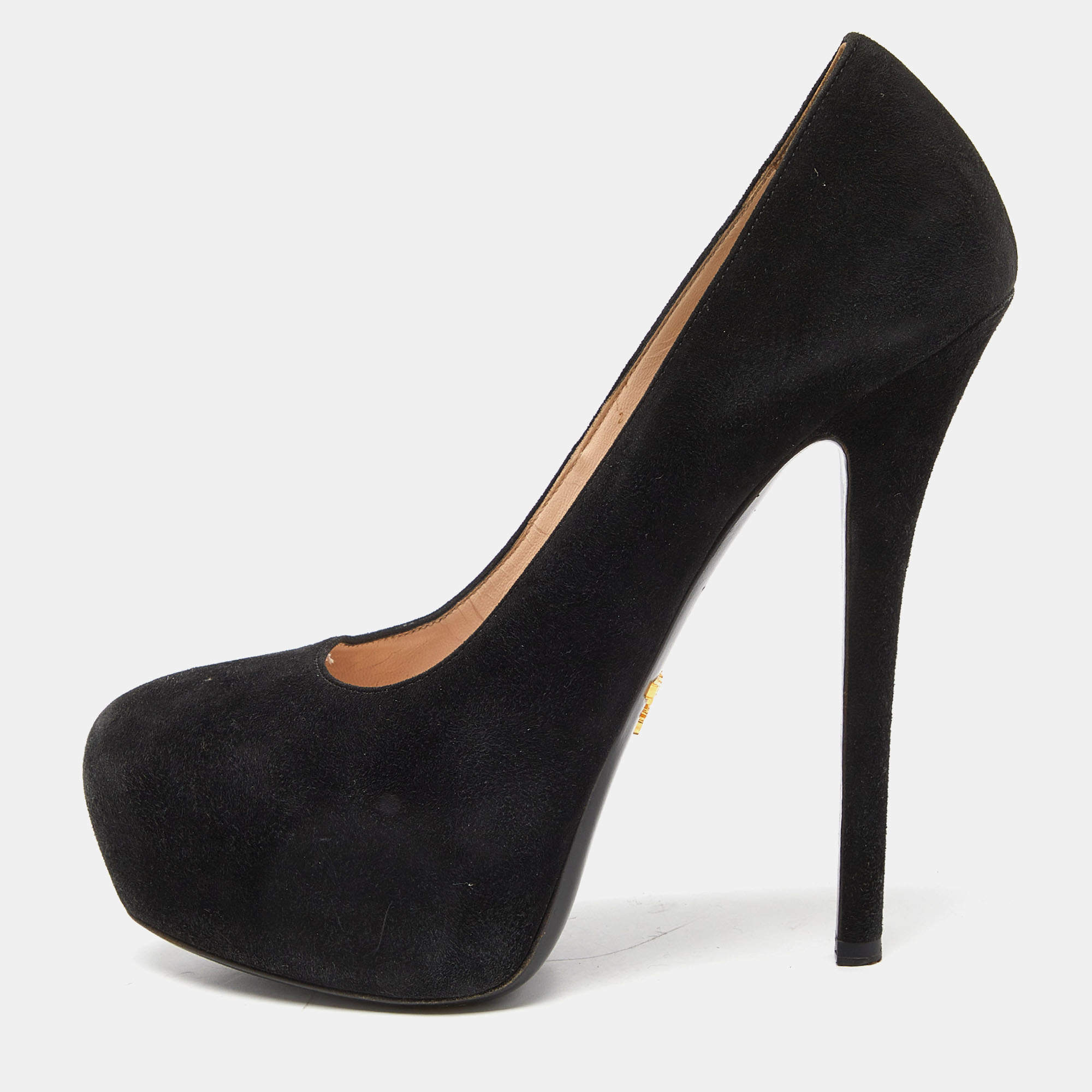 Prada Black Suede Platform Pumps Size 39