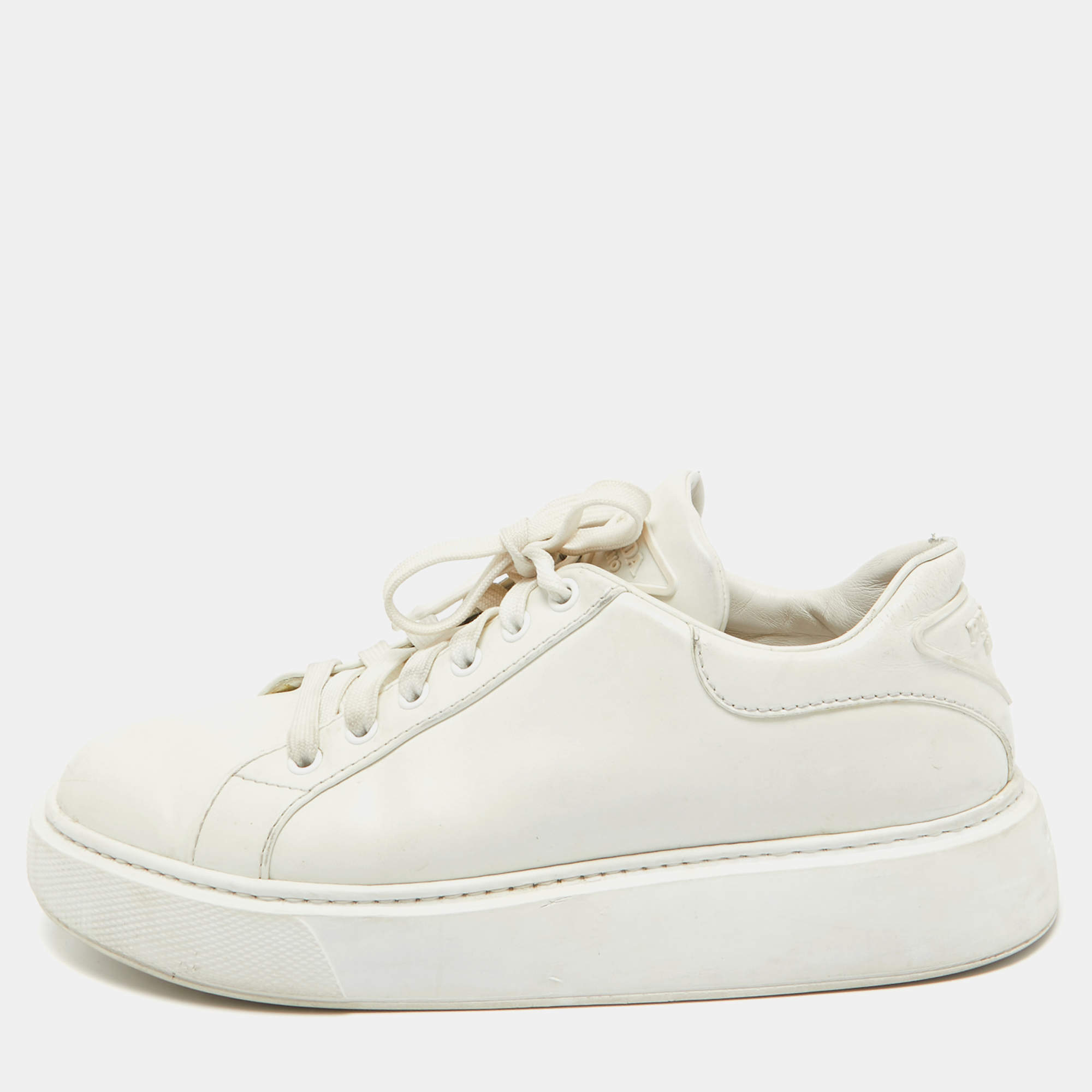 Pre Owned Prada White Leather Low Top Sneakers Size 39