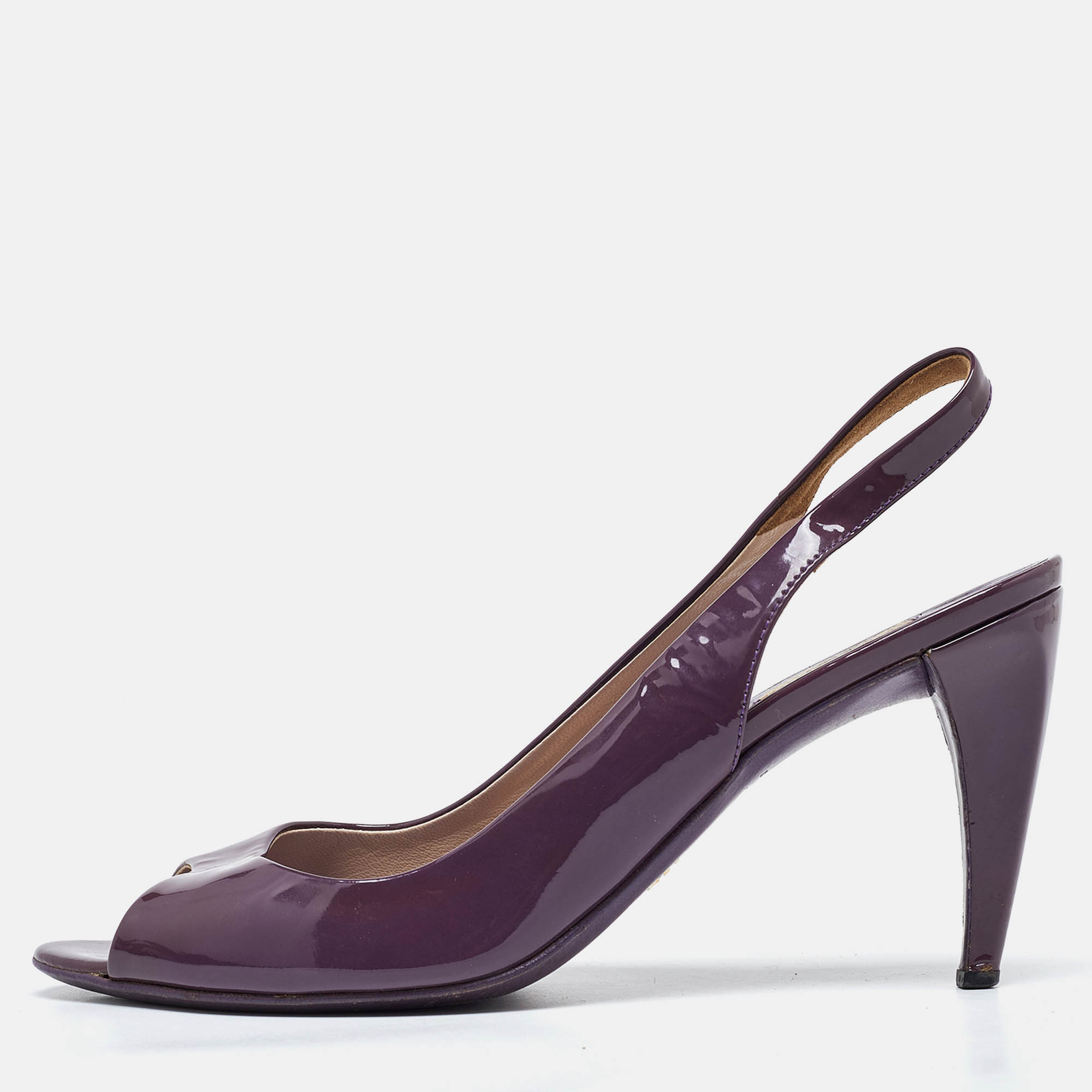 Pre Owned Prada Purple Patent Leather Open Toe Slingback Pumps Size 37