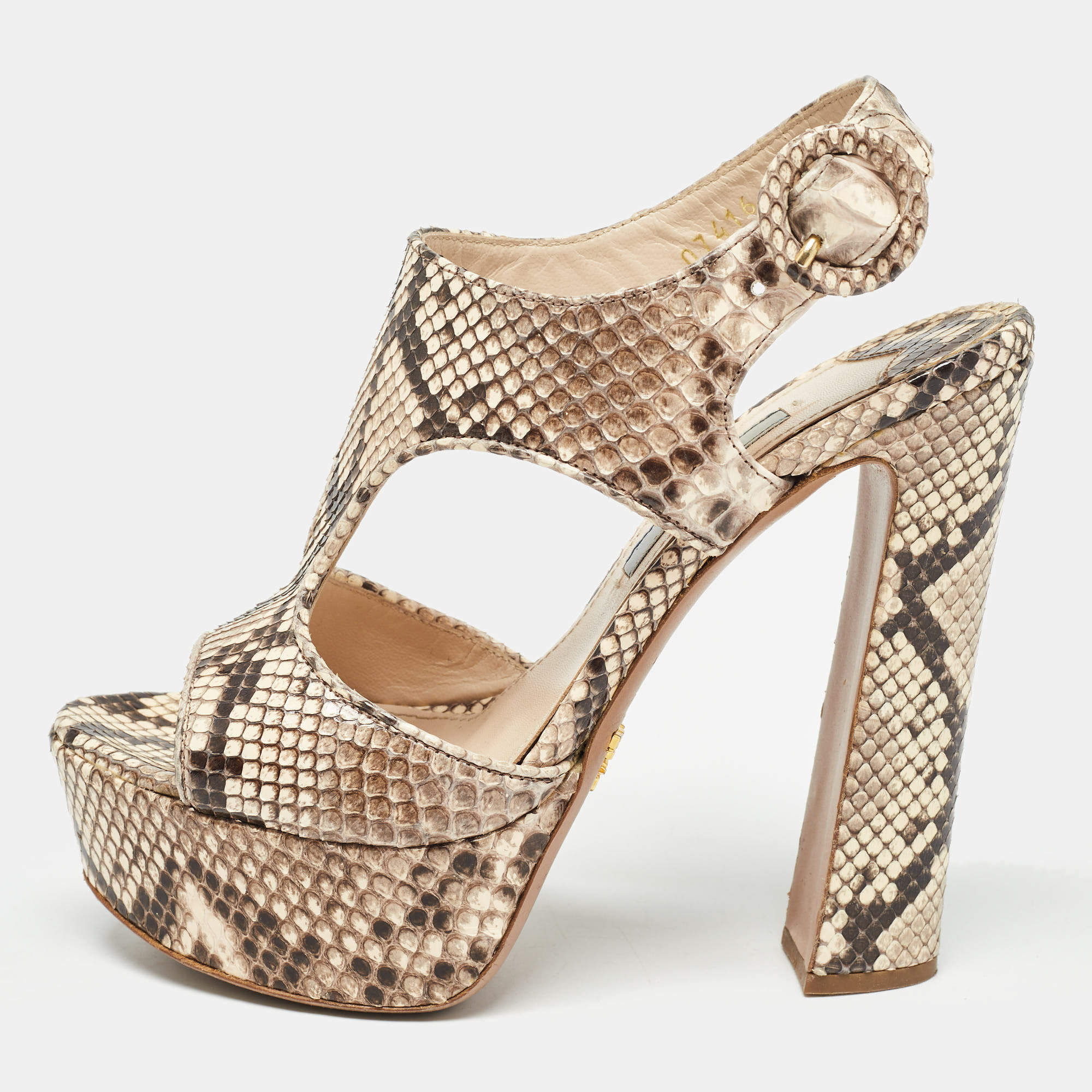Prada Brown/Beige Python Platform Sandals Size 35