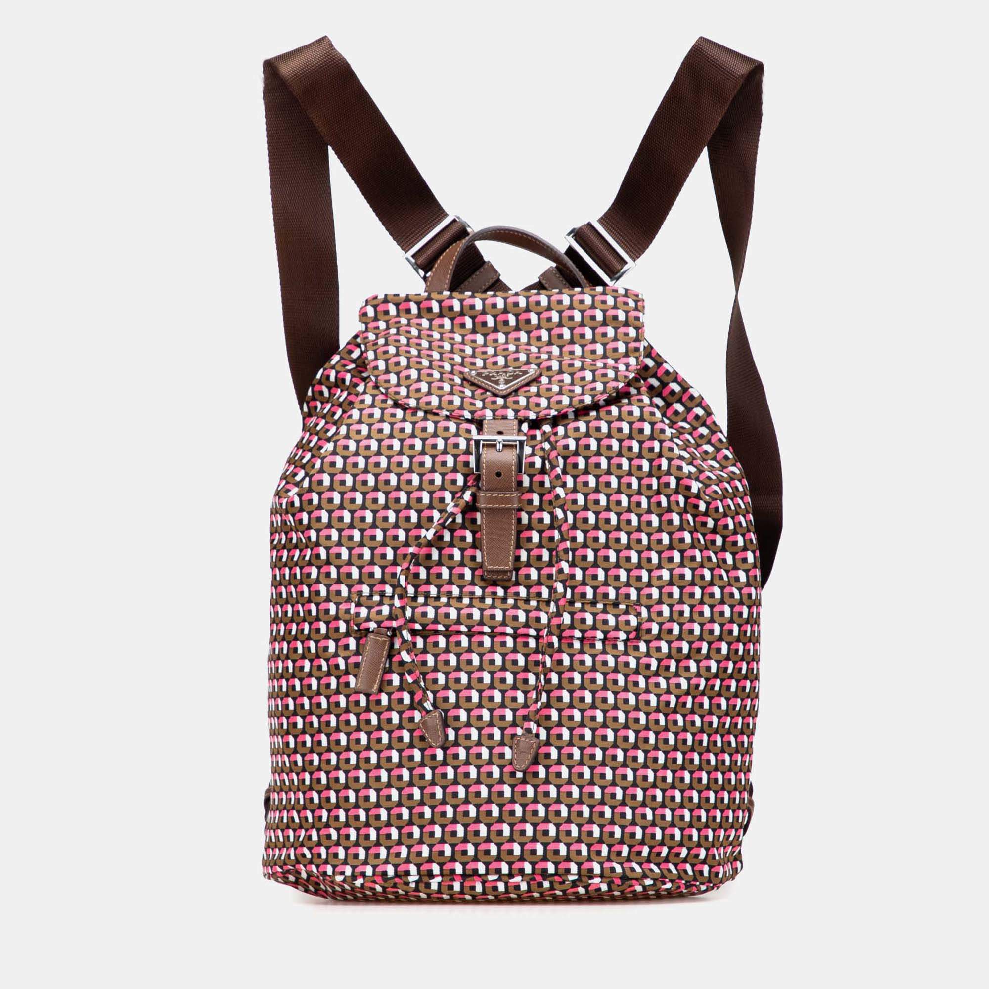 Pre Owned Prada Pink Tessuto Stampato Backpack