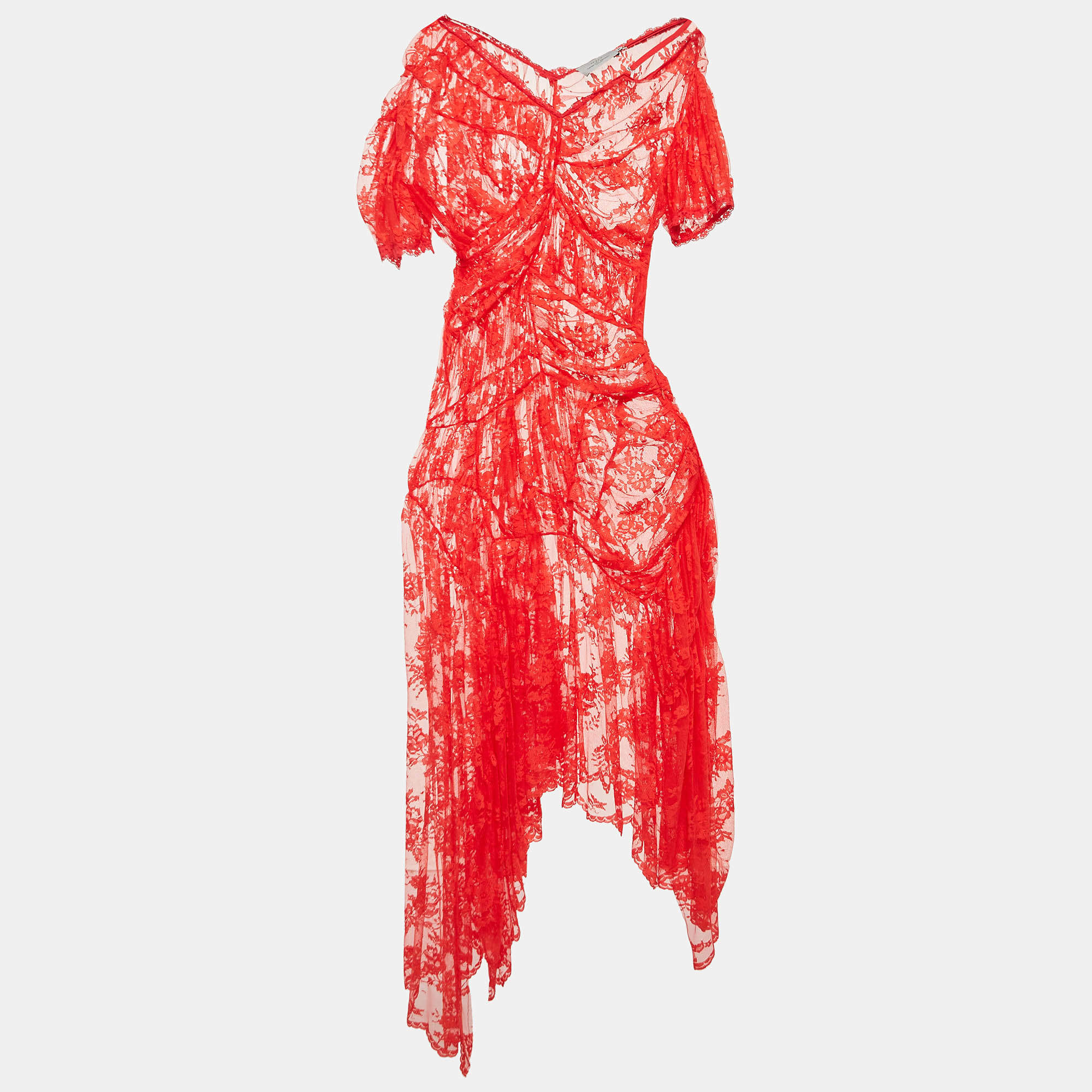 Preen By Thornton Bregazzi Red Floral Patterned Tulle Midi Dress M
