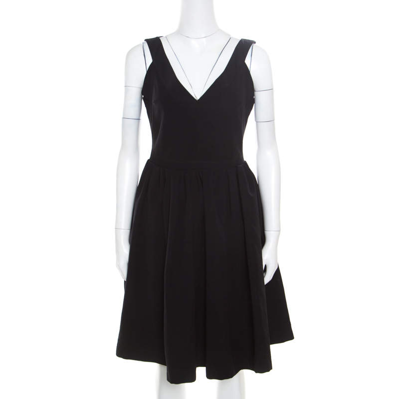 Pre Owned Preen by Thornton Bregazzi Black Plunge Neck Ted Satin Flo Dress XL