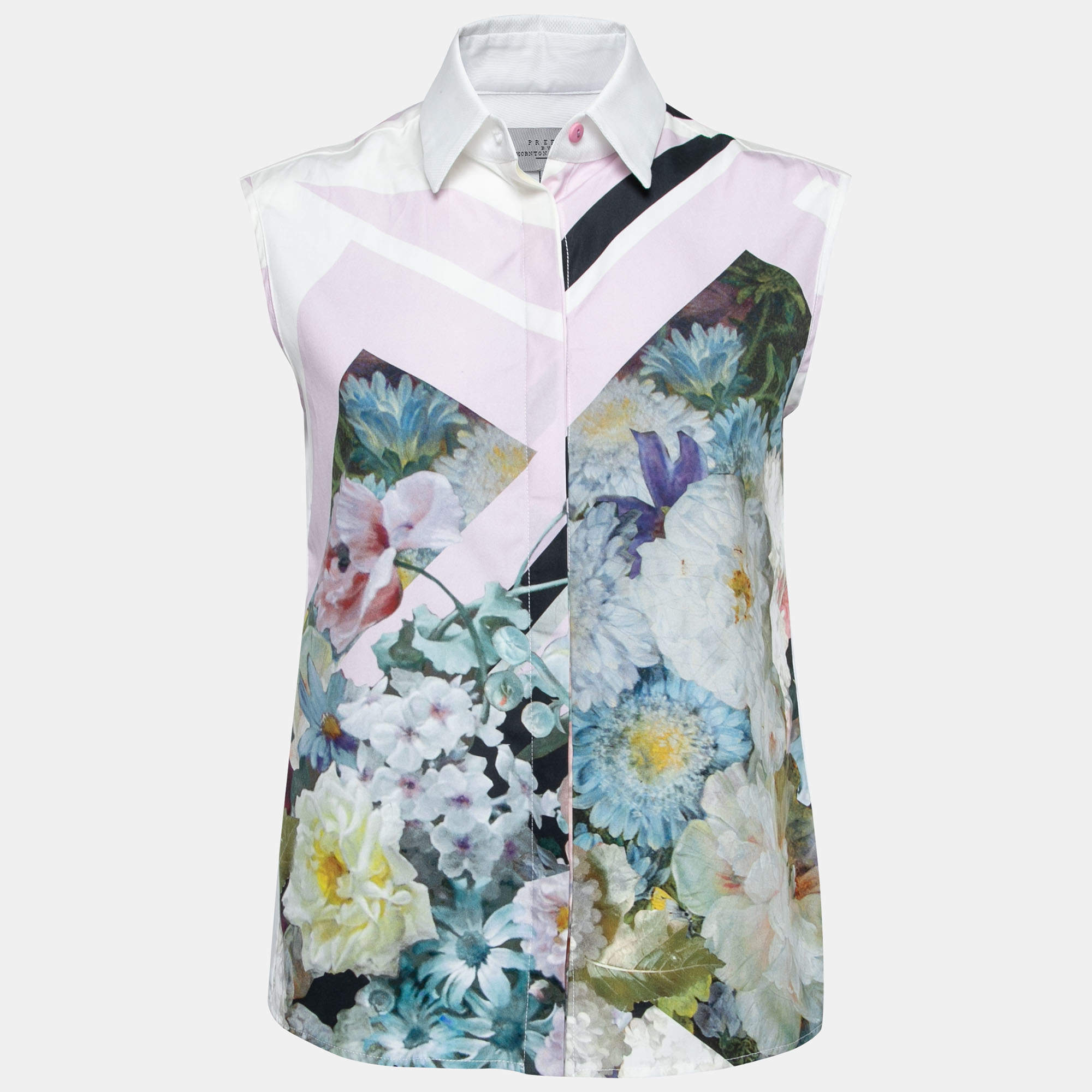 Preen by Thornton Bregazzi Multicolor Digital Floral Print Cotton Warren Sleeveless Shirt XS