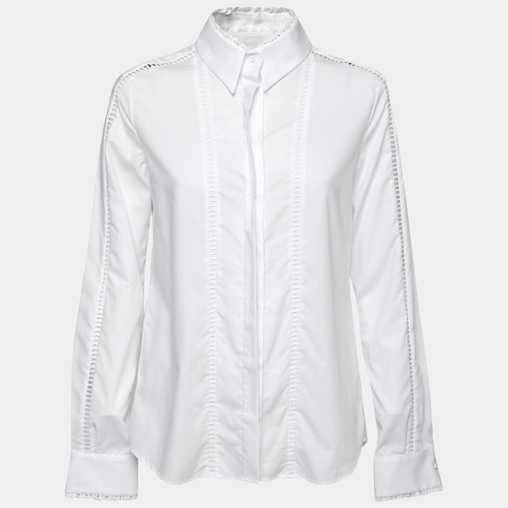 Pre Owned قميص برين باي ثورونتون بريغازي قطن بوبلين أبيض حلقات مزينة أكمام طويلة M