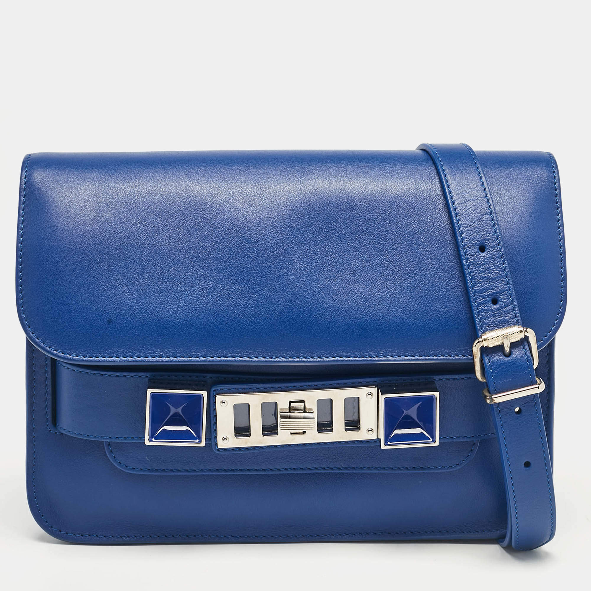 Pre Owned Proenza Schouler Blue Leather Mini Classic PS11 Shoulder Bag