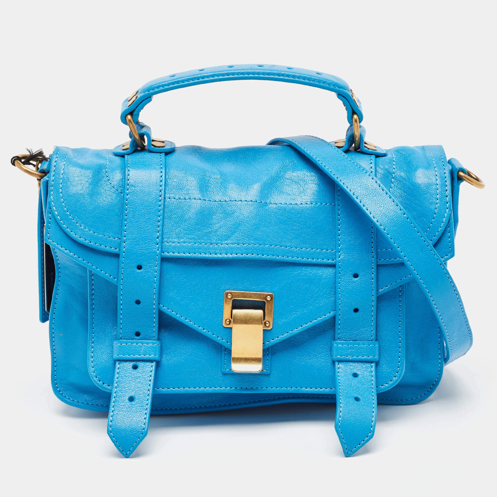 Proenza Schouler Blue Leather Tiny PS1 Top Handle Bag