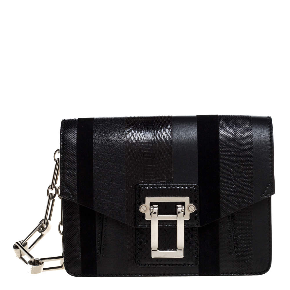 Proenza Schouler Black Leather, Suede and Snakeskin Wristlet Clutch