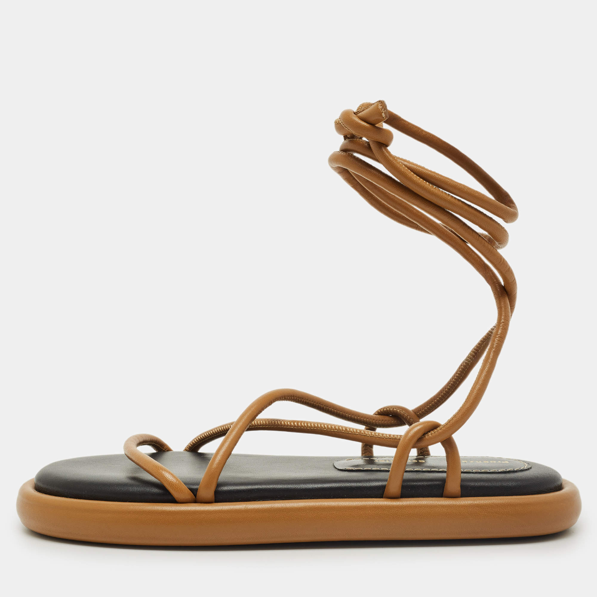 Pre Owned Proenza Schouler Brown Leather Pipe Flat Sandals Size 39