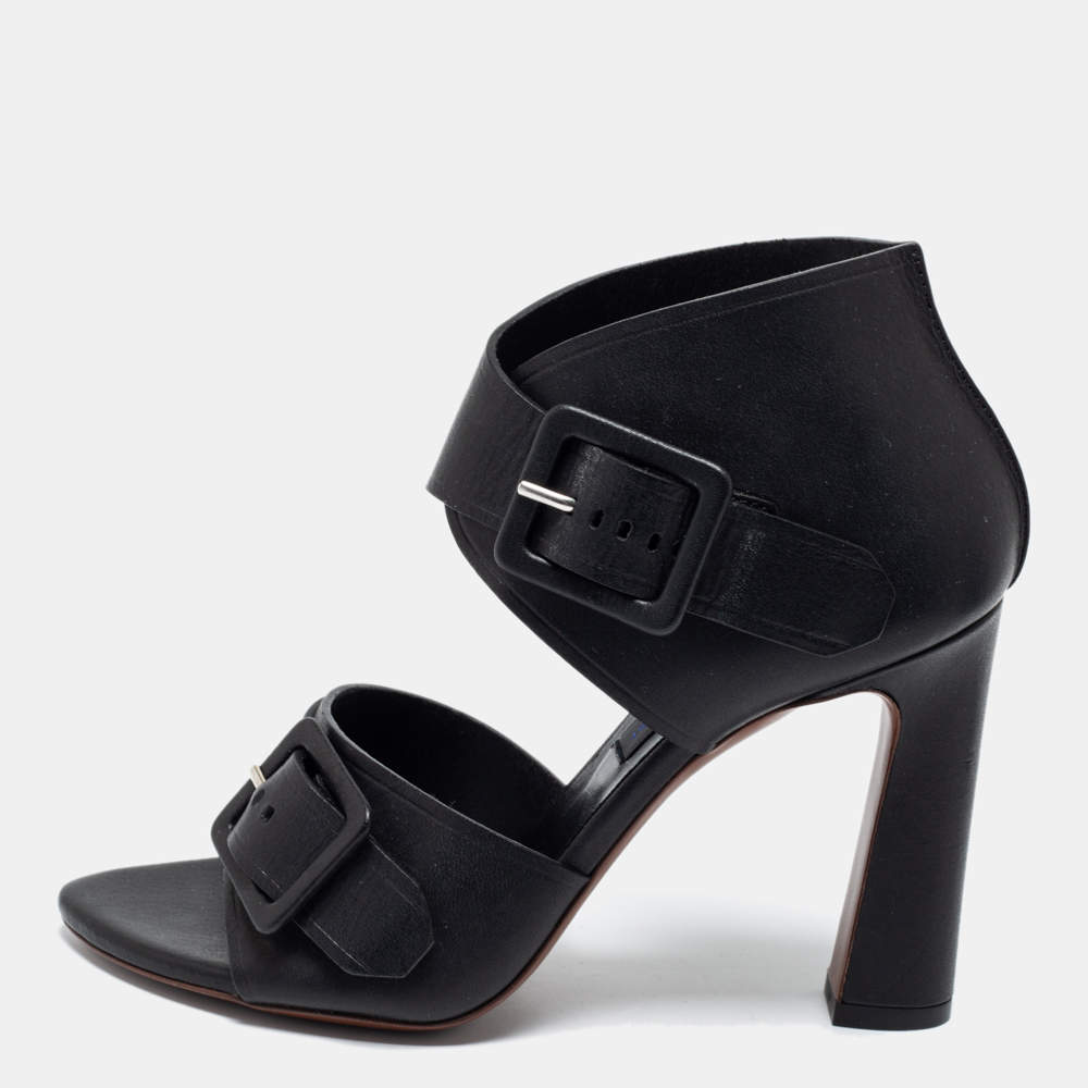 Pre Owned Proenza Schouler Black Leather Buckle Detail Sandals Size 36