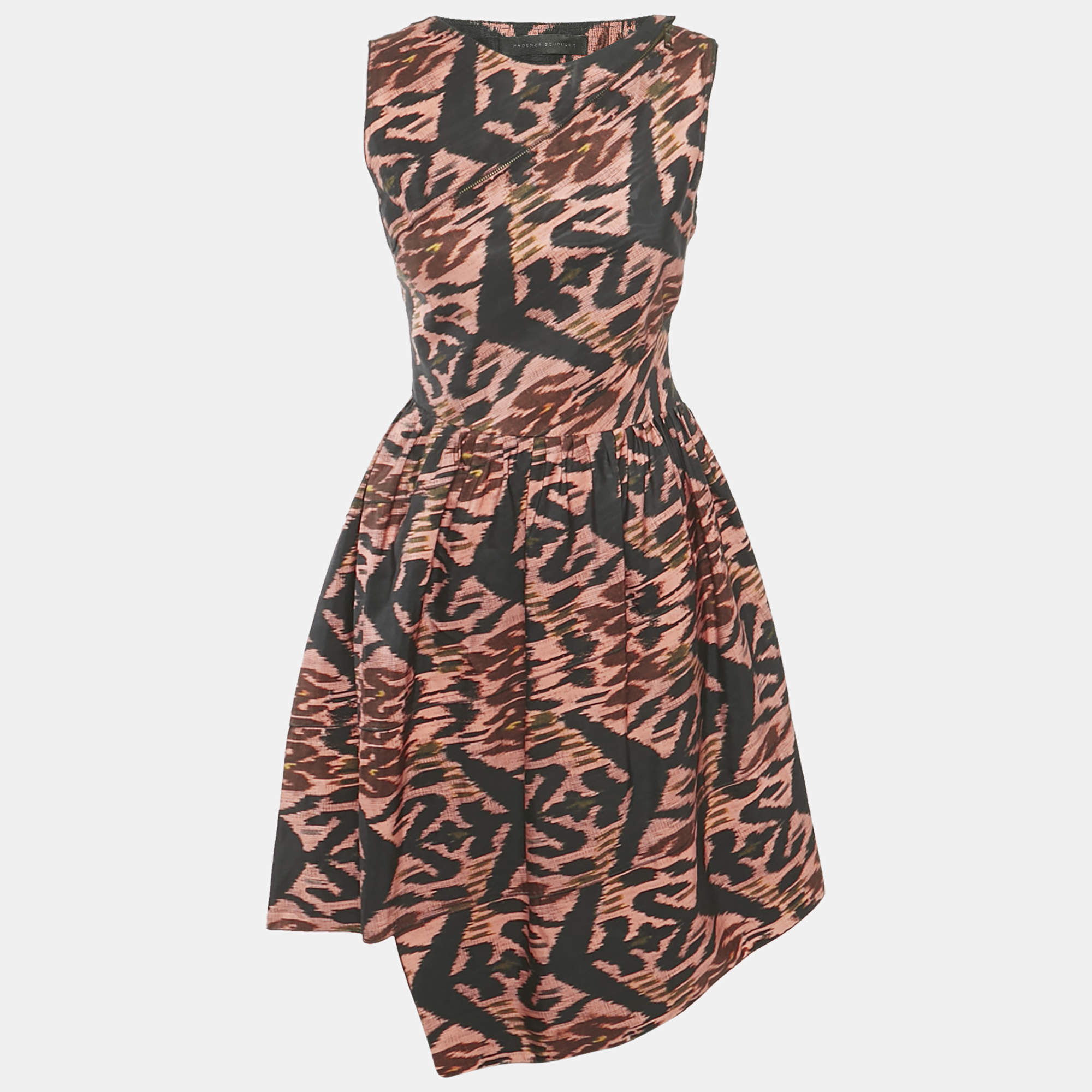 Pre Owned Proenza Schouler Black Printed Synthetic Asymmetric Midi Dress S