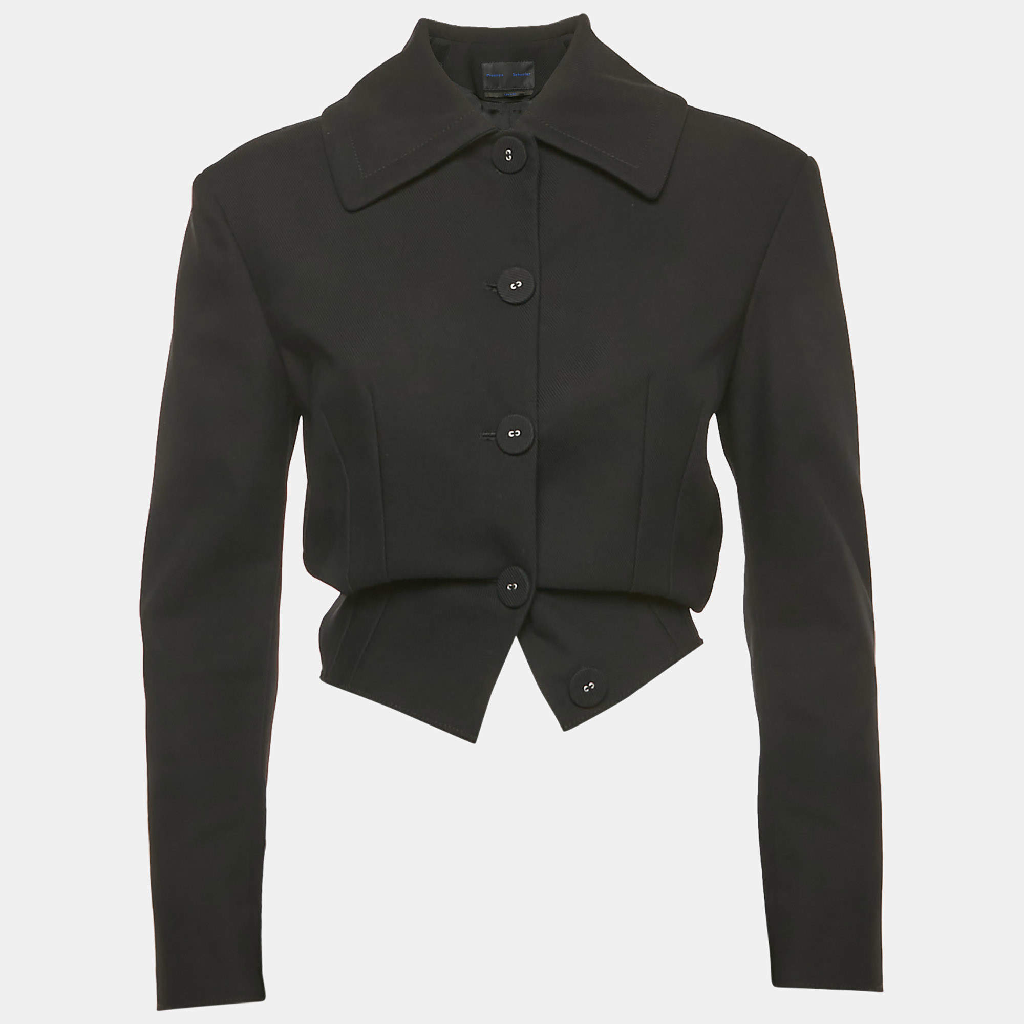 Pre Owned Proenza Schouler Black Gabardine Raw Hem Cropped Jacket S