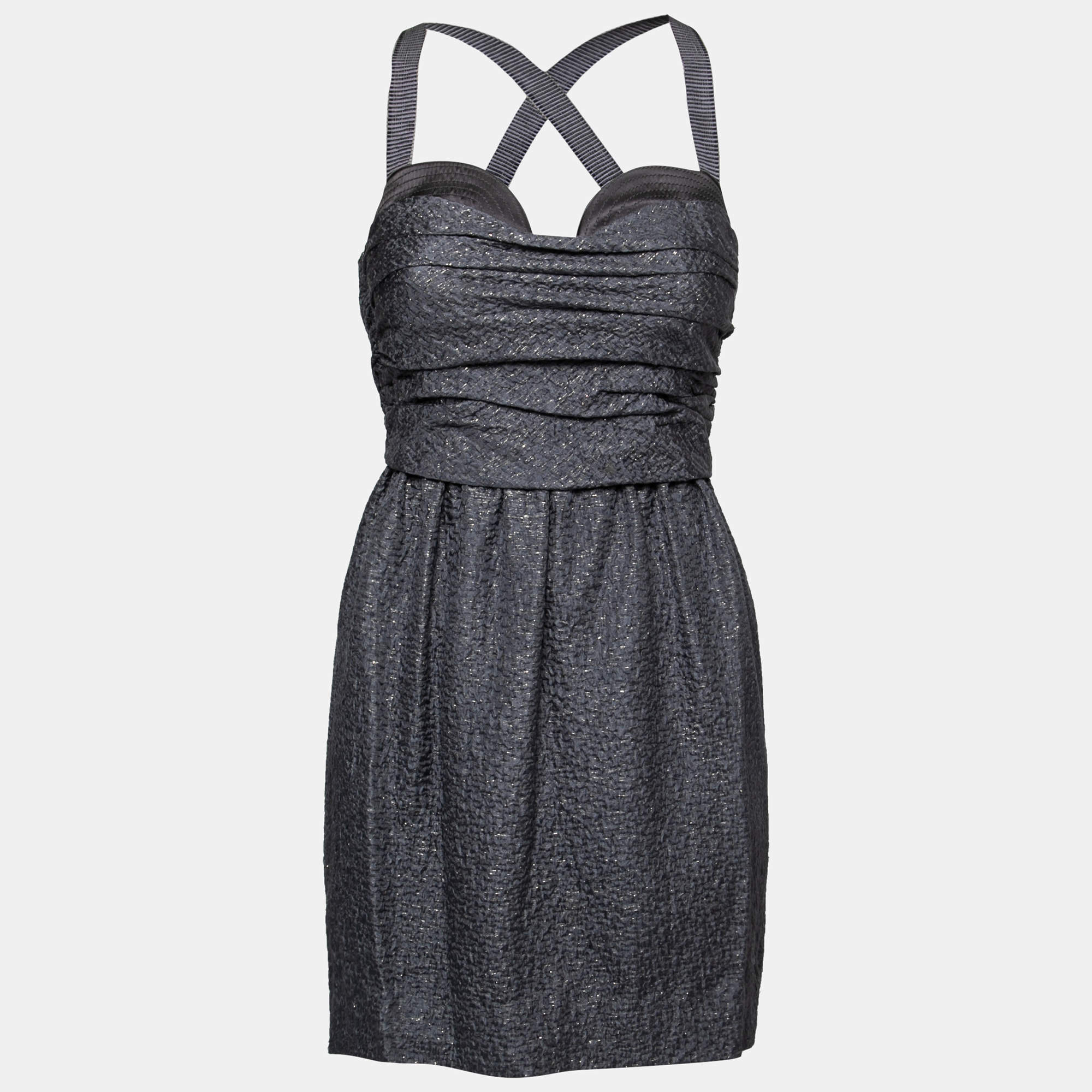 Pre Owned Proenza Schouler Slate Grey Lurex Insert Silk and Wool Draped Front Bustier Dress S