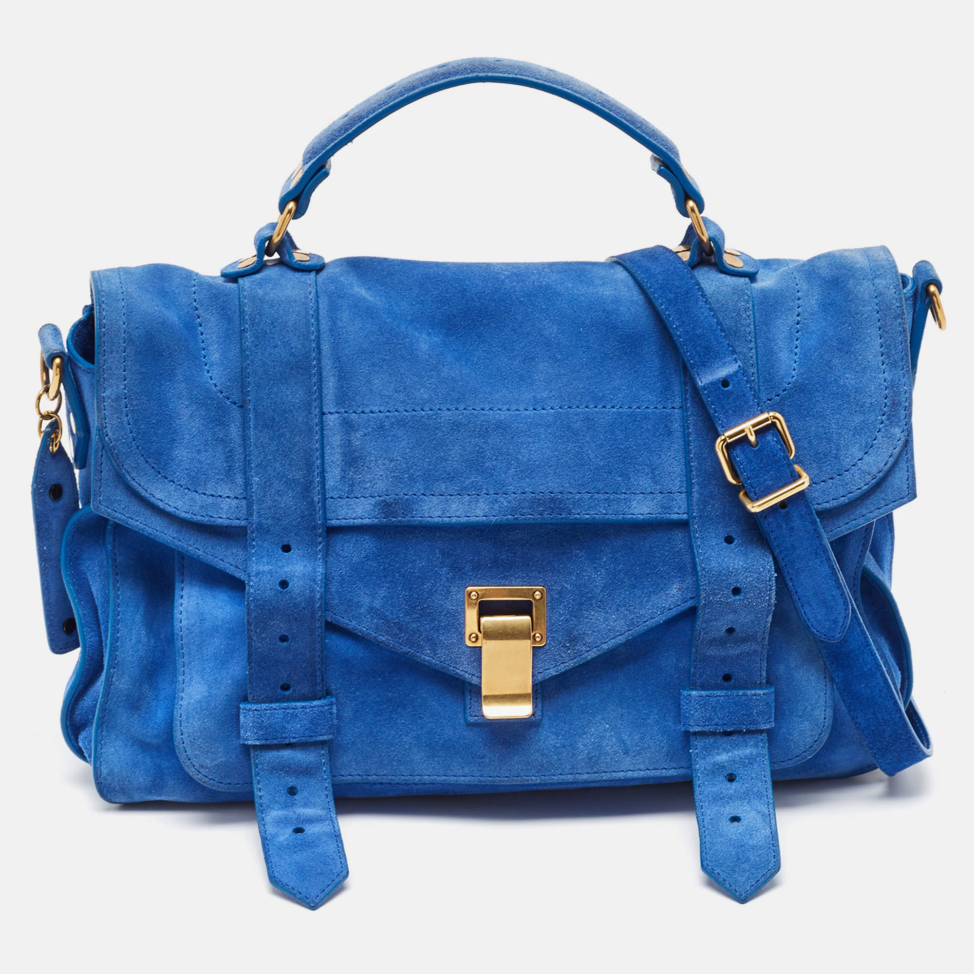 Proenza Schouler Blue Suede PS1 Top Handle Bag