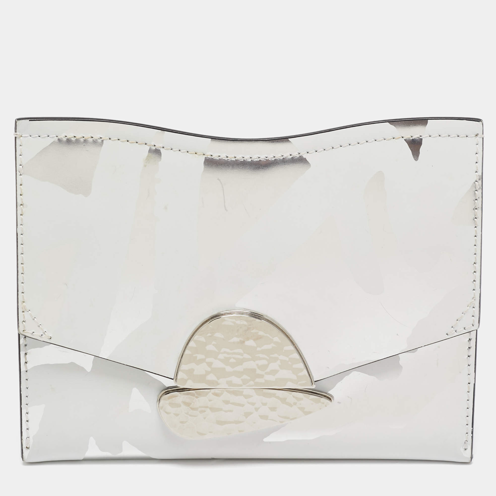 Proenza Schouler White/Silver Leather Curl Clutch