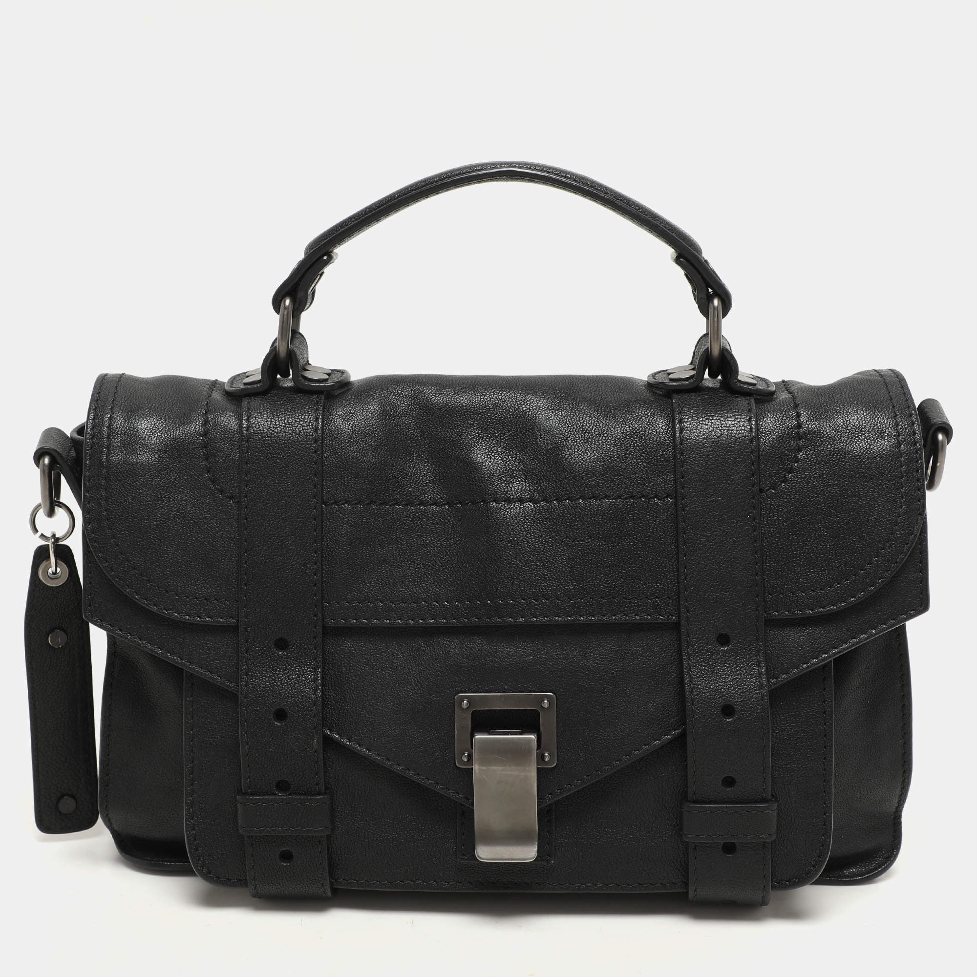 Proenza Schouler Black Leather Tiny PS1 Top Handle Bag