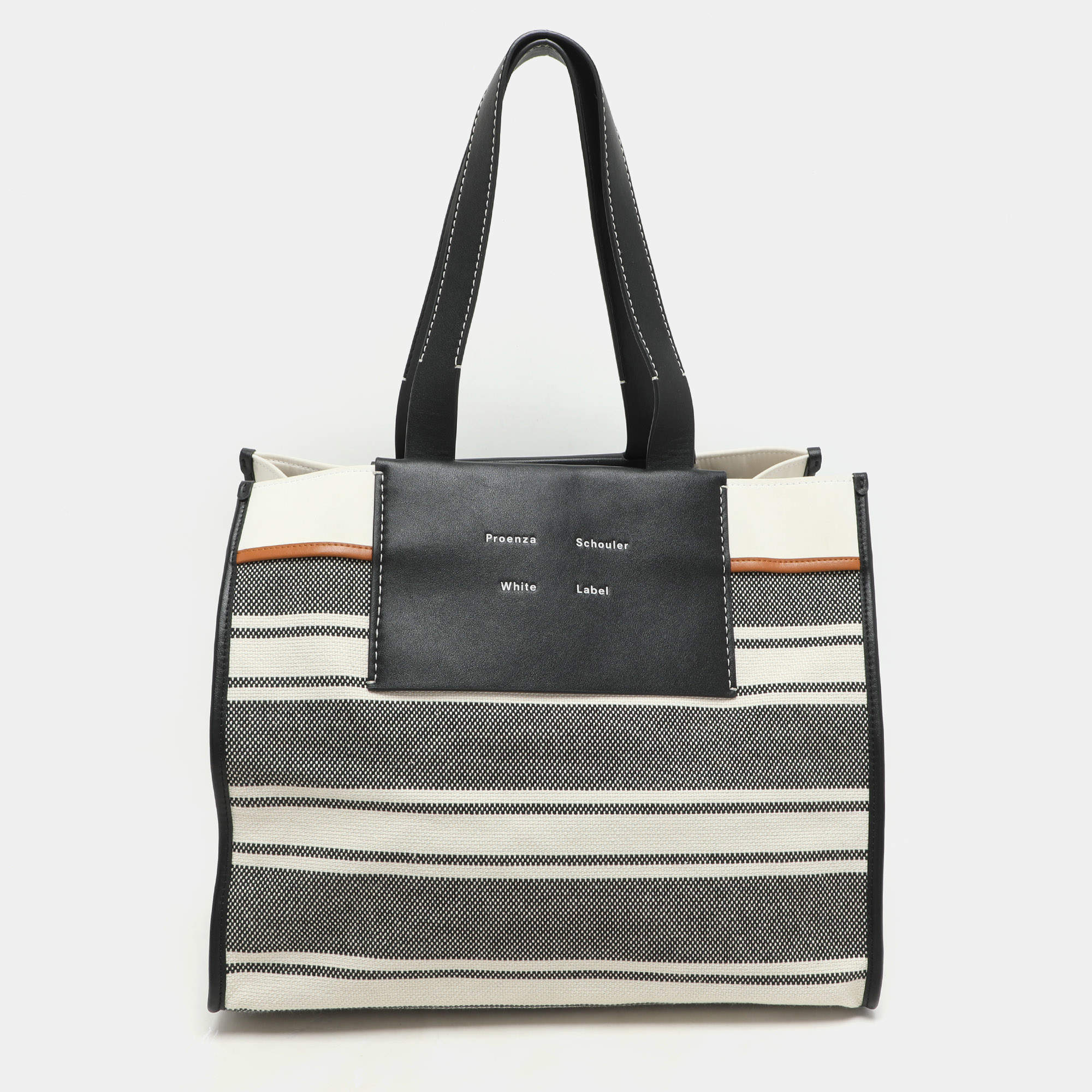 Proenza Schouler Monochrome Stripe Canvas and Leather Large Morris Tote 