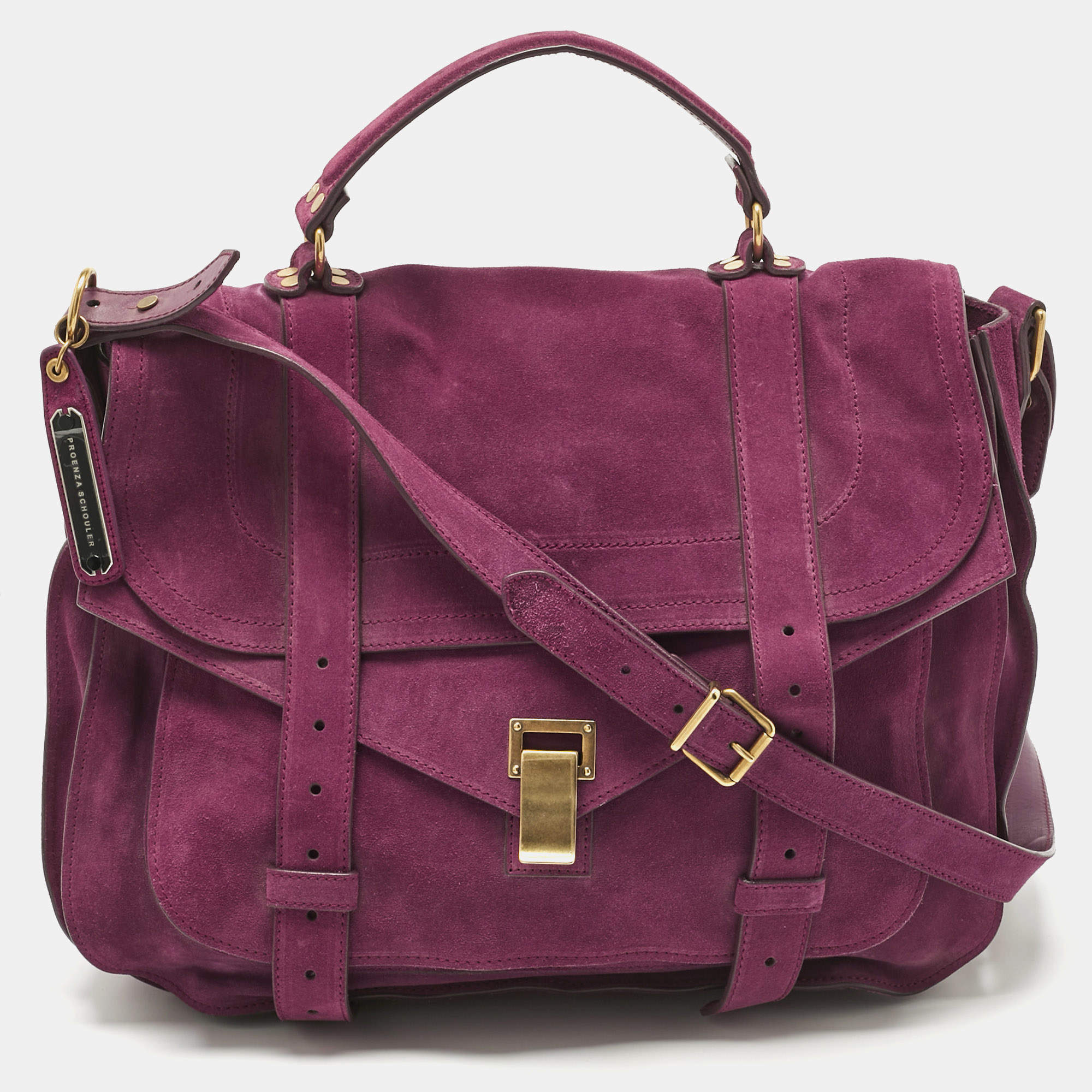 Pre Owned Proenza Schouler Magenta Suede Extra Large PS1 Top Handle Bag