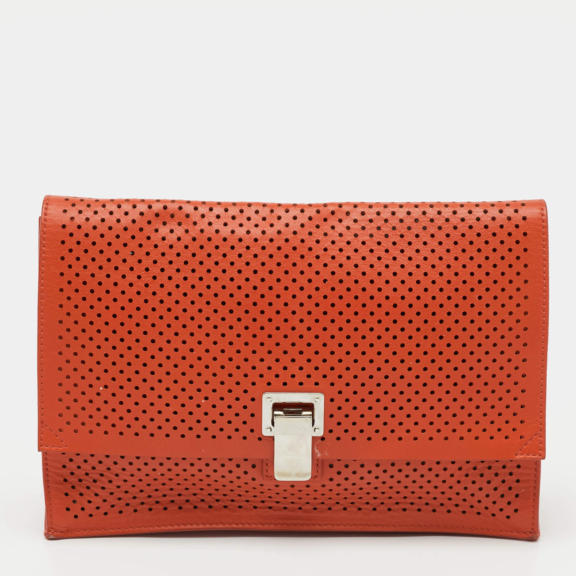 Pre Owned Proenza Schouler Orange Perforated Leather Flap Clutch