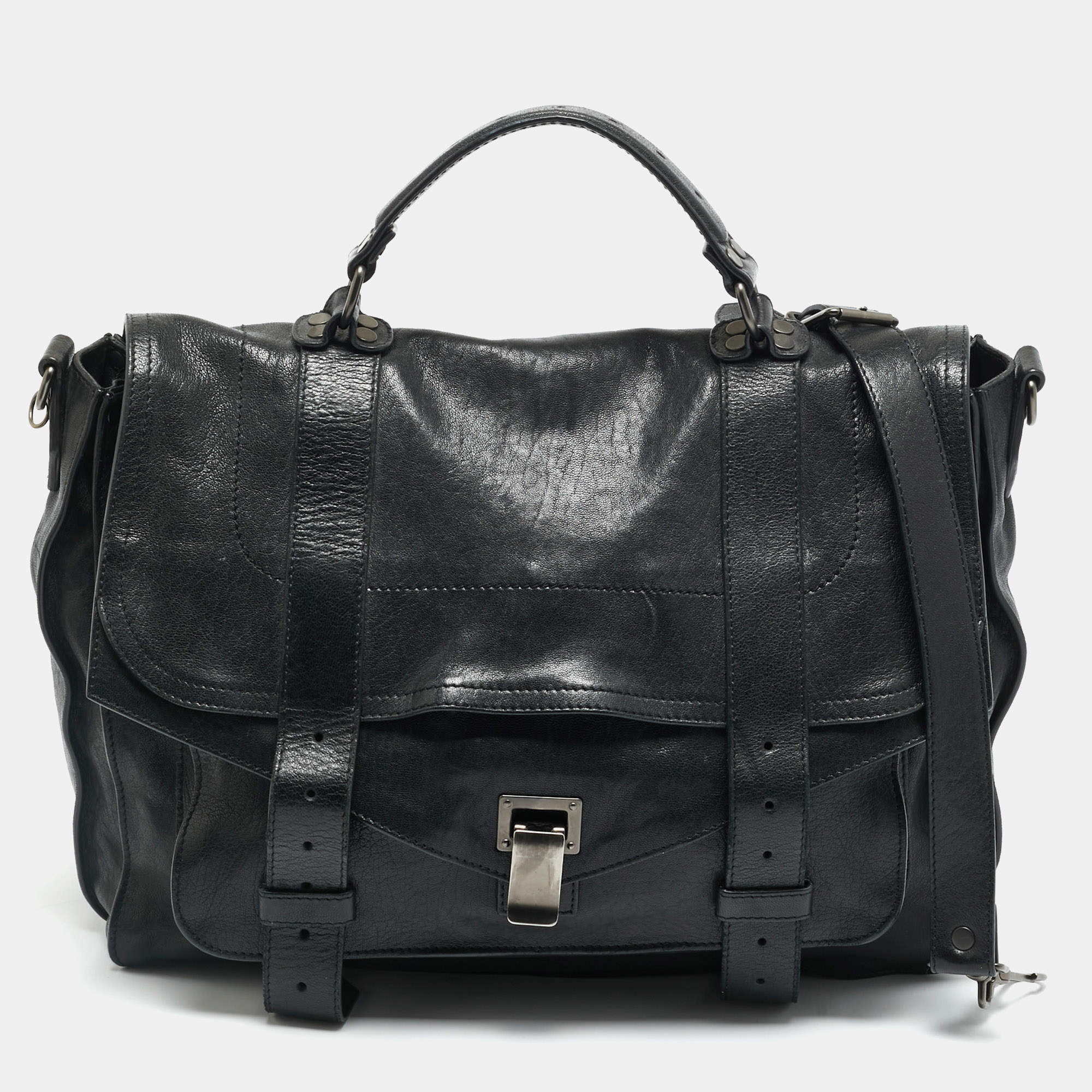 مملوكة مسبقًا Proenza Schouler PS1 Large Black Leather Top Handle Bag